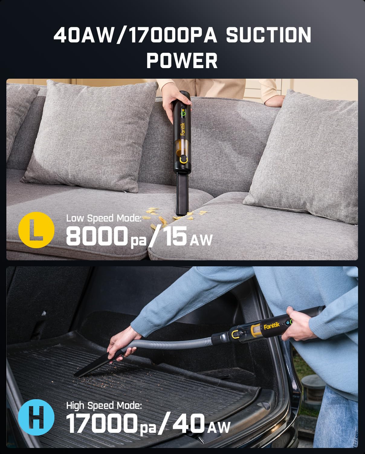 Fanttik Slim V10 Mate Cordless Car Vacuum, 4-In-1 Portable Mini Handheld Vacuum, 17000Pa Suction Power, Upgraded Smart Display,