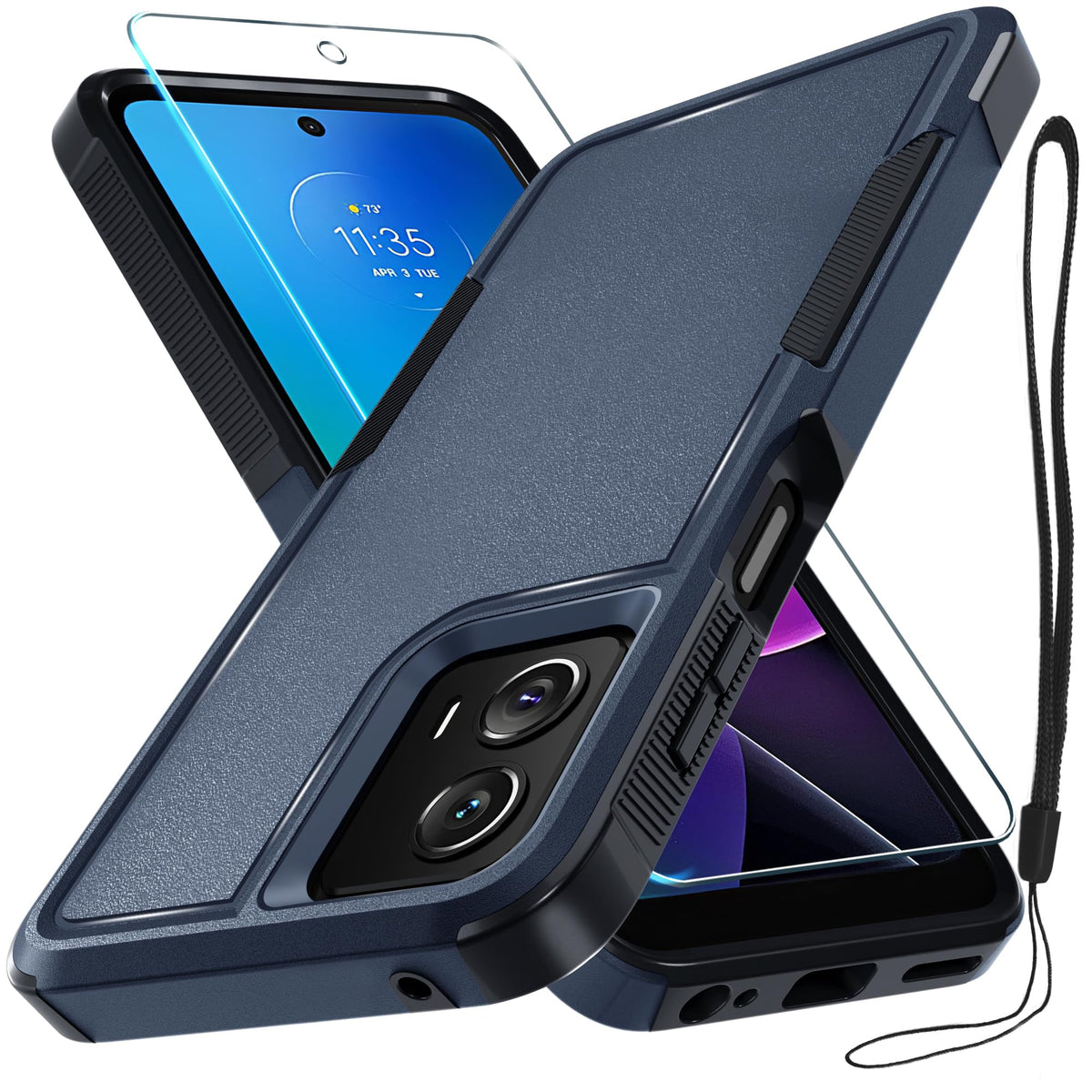 Rmocr Case Compatible With Moto G Power 5G 2024, Full Body Heavy Duty Rugged Shockproof Protective Phone Cover With Lanyard Stra