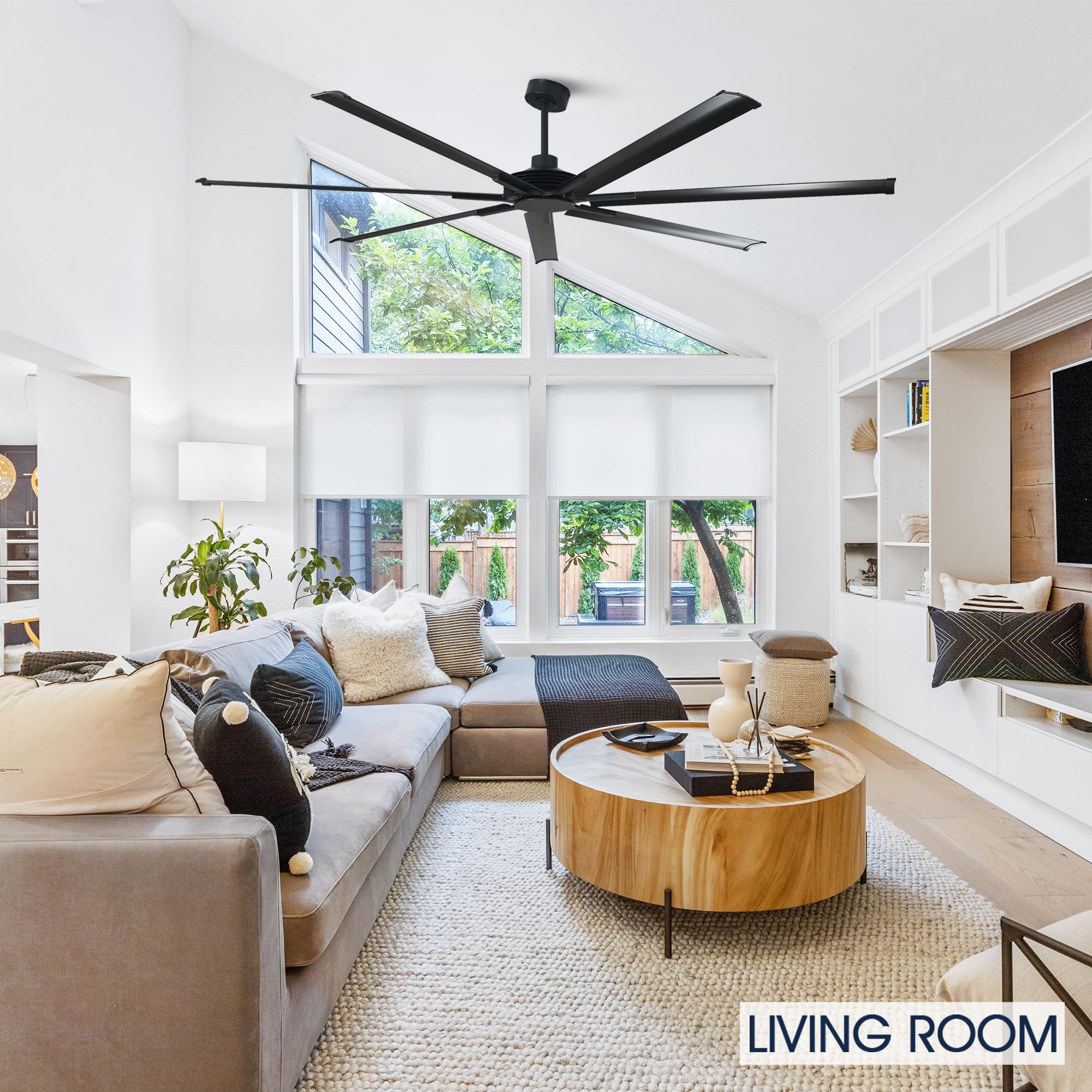 100 Inch Ceiling Fans Without Lights, Black Industrial Large Ceiling Fan No Light For Living Room Shop Garage Bedroom Indoor Out