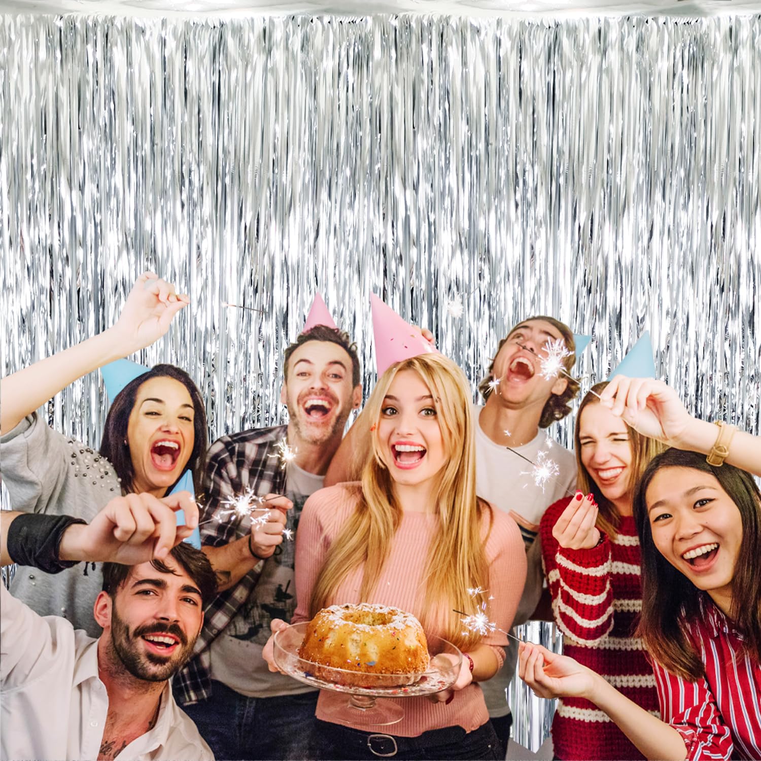 Goer 6.4 Ft X 9.8 Ft Metallic Tinsel Foil Fringe Curtains,Pack Of 2 Party Streamer Backdrop For Birthday,Graduation Decorations