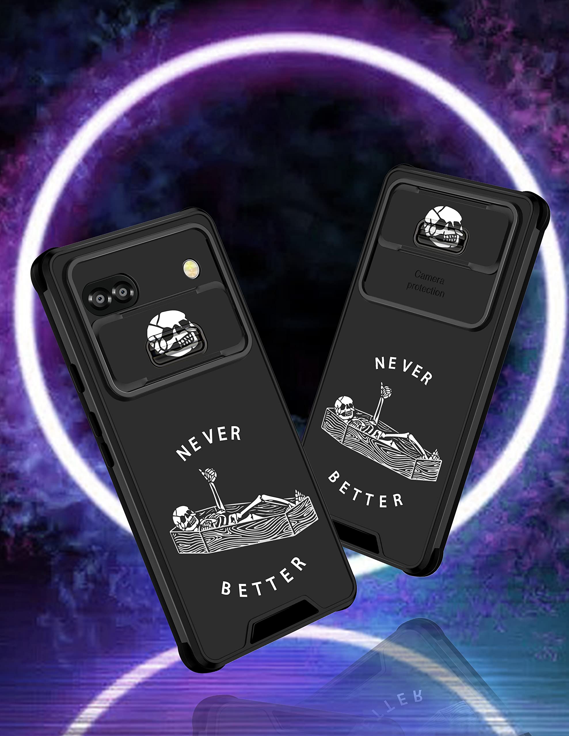 Goocrux For Google Pixel 6A Case Skeleton Gothic For Women Girls Cute Skull Phone Cover Funny Ghost Horror Goth Design With Slid