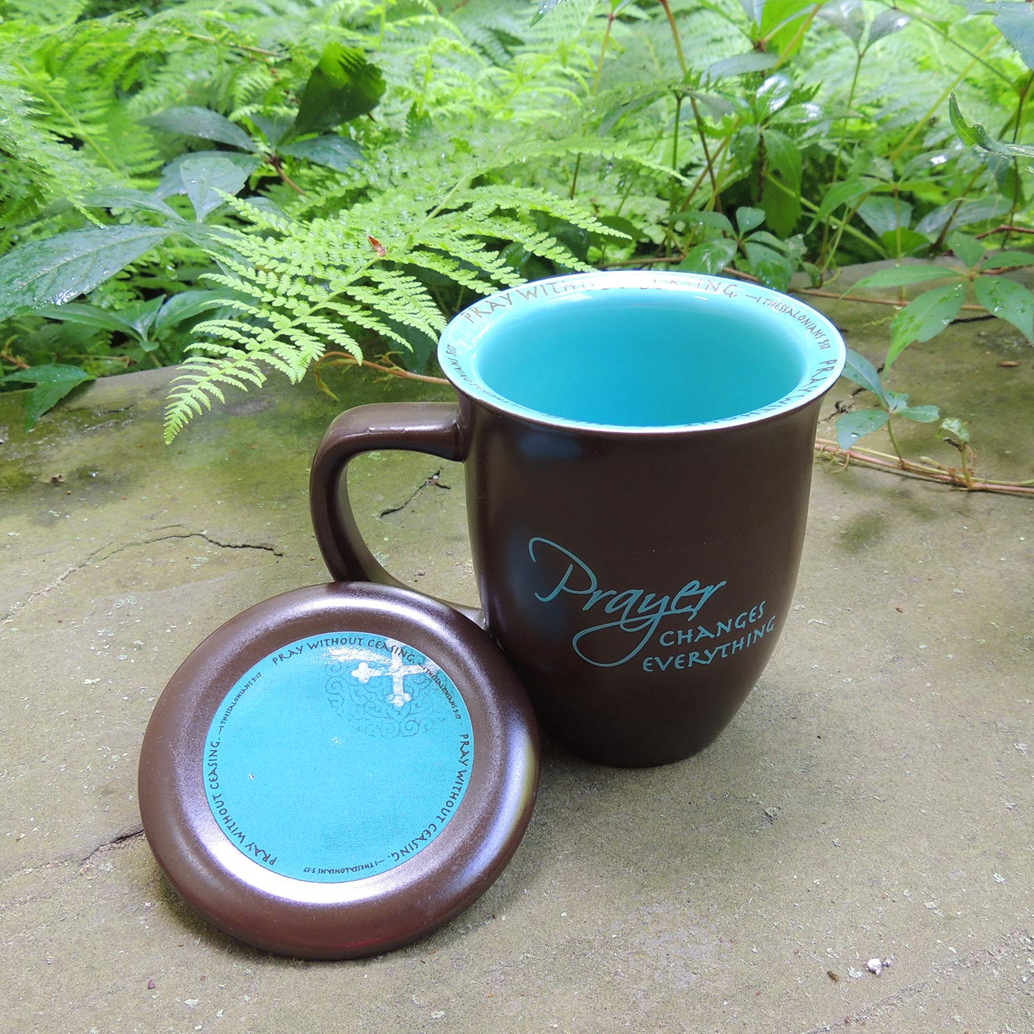 Abbey Gift Prayer Changes Everything Coaster Brown And Blue, 1 Count, Dishwasher Safe Mugs For Coffee And Tea, Includes Bible Ve
