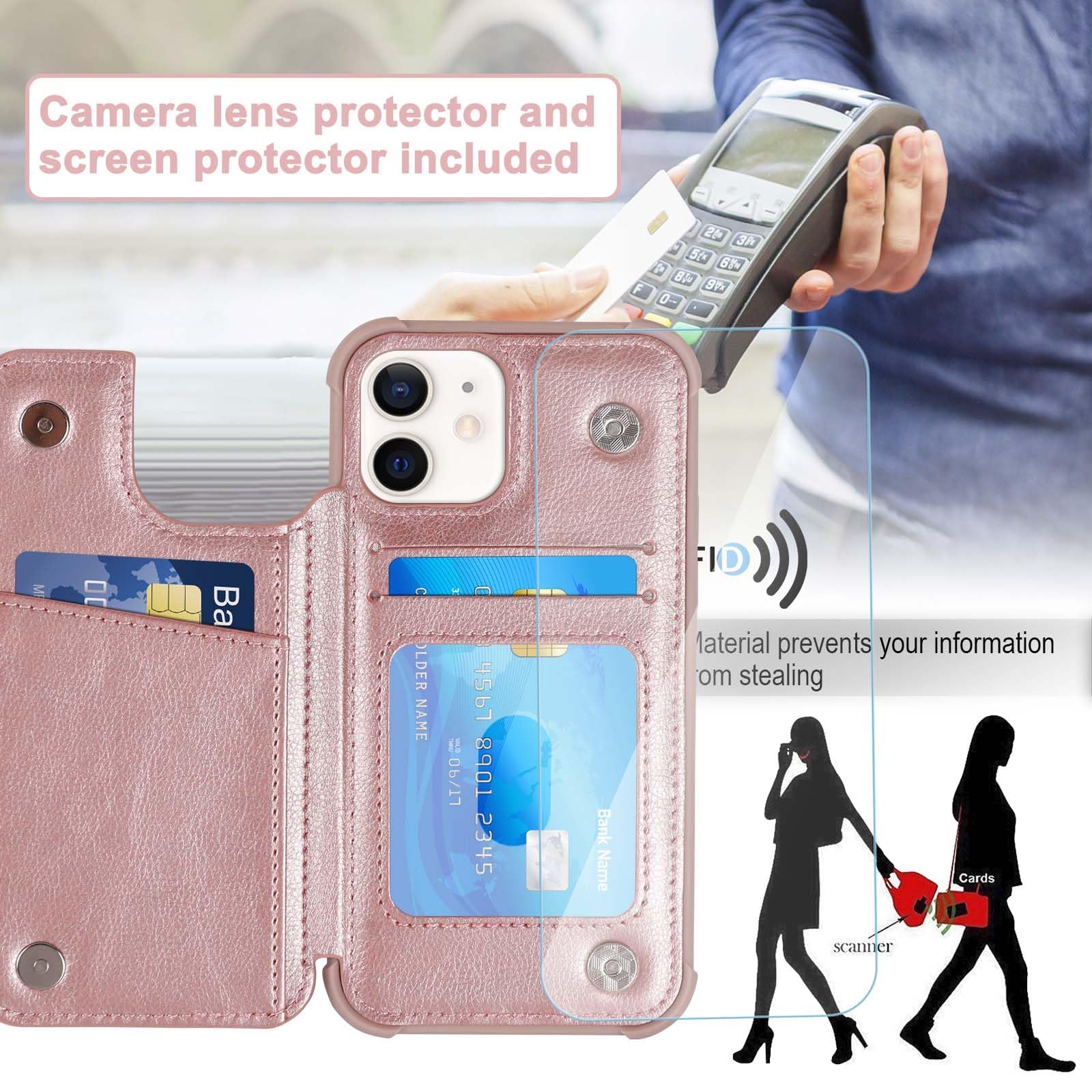 Vanavagy Wallet Case For Iphone 12/Iphone 12 Pro For Women And Men, Rfid Block Leather Flip Folio Phone Cover Fits Magnetic Car