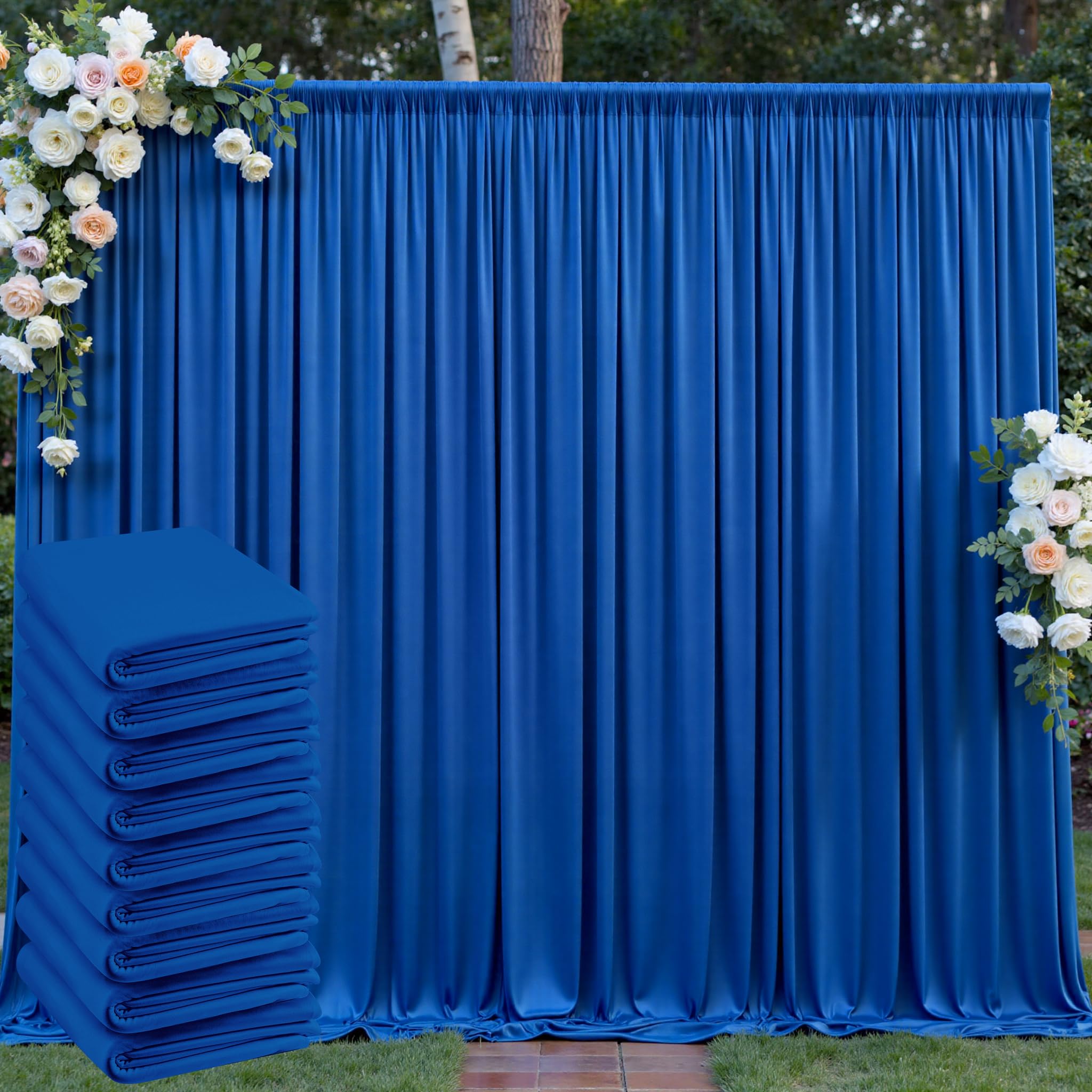 50ft x 10ft Wrinkle Free Royal Blue Backdrop Curtain for Party, Polyester Royal Blue Photo Backdrop Drapes 10 Panels 5x10ft for