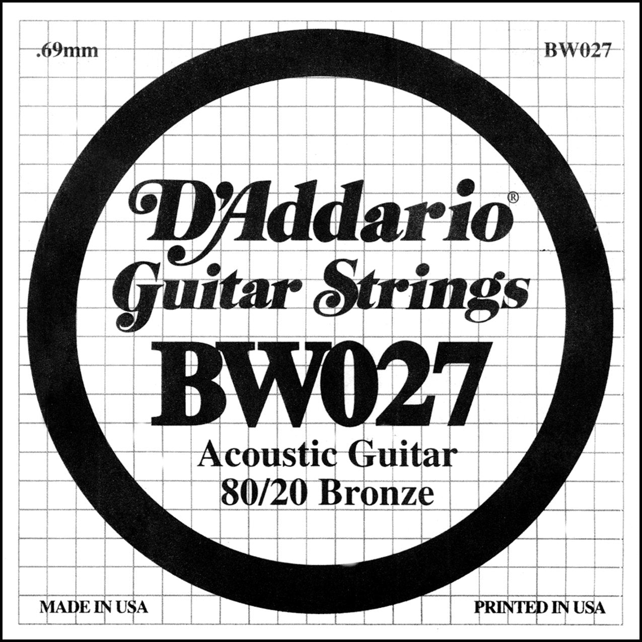 DAddario BW027 Bronze Wound Acoustic Guitar Single String, .027