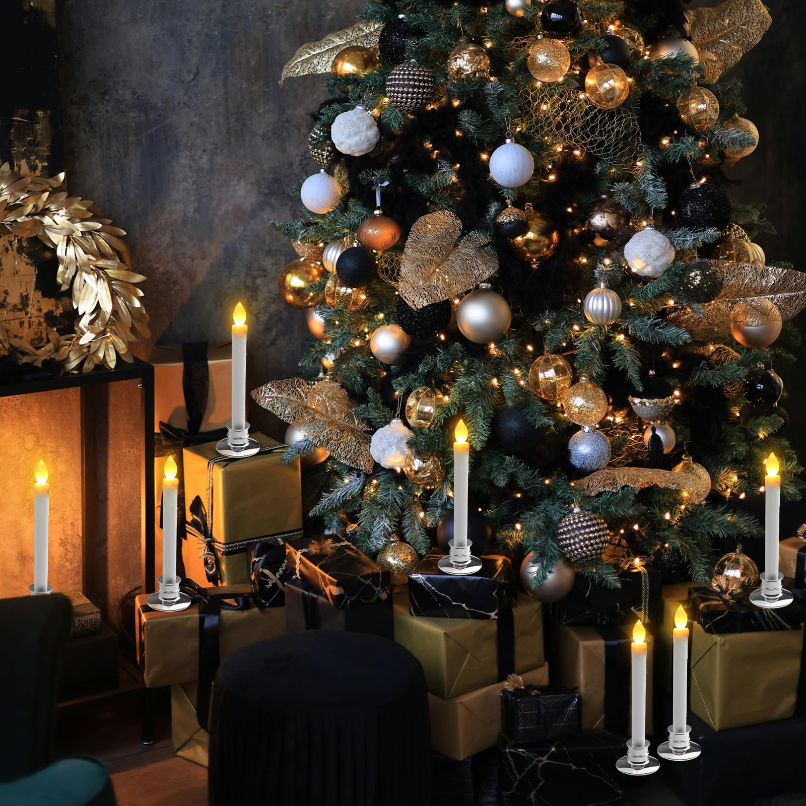 Led Flameless Window Candles With Remote Timer Sliver Base 10 Pcs Battery Operated Flickering Taper Candle Lights With Removable