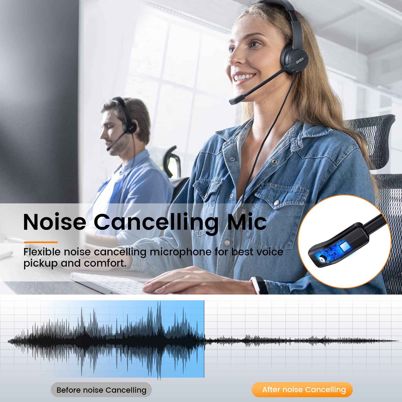 Headsets With Microphone For Laptop, 3.5Mm Wired Computer Headset Super Lightweight Noise Cancelling Headphones With In Line Con