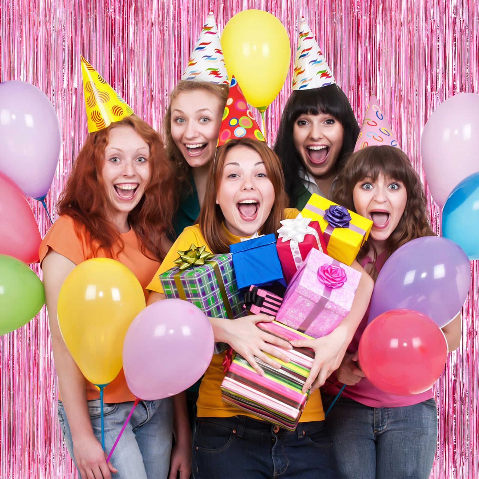 Glitter Pink Party Streamers 2Pack Glitter Foil Fringe Curtain 3.3 X 8.3Ft Pink Party Decor Photo Booth Streamers Metallic Tinse