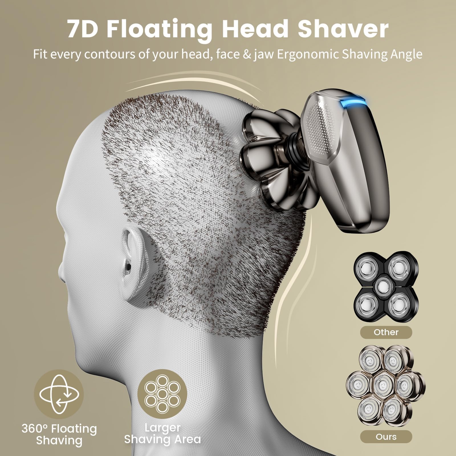 7D Head Shavers For Bald Men, Shpavver Detachable Head Shaver Led Display Dry Wet Bald Head Shavers, Ipx7 Waterproof Head Shaver