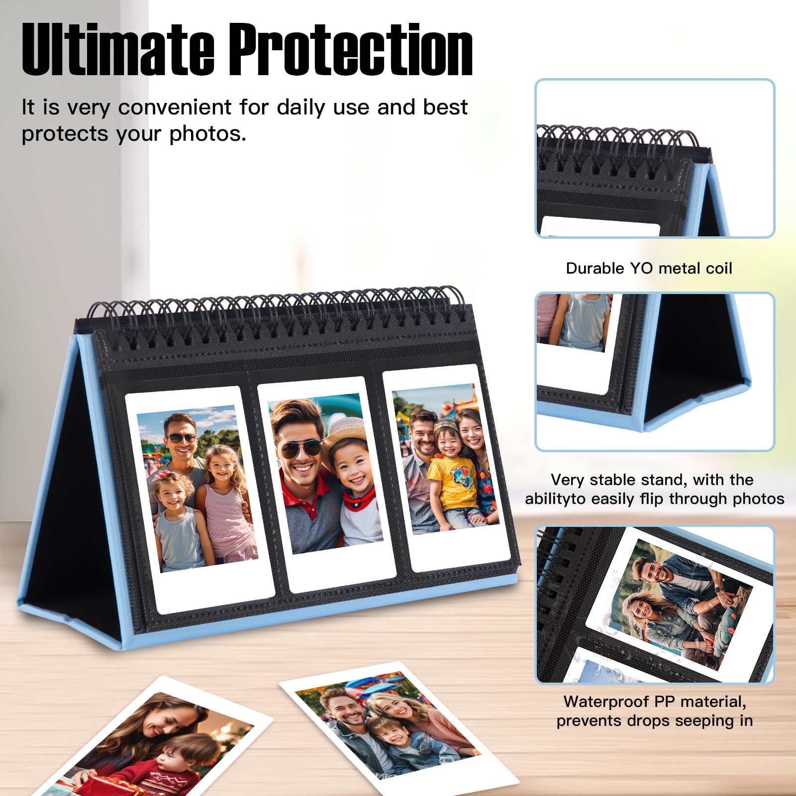 Mini Photo Album For Fujifilm Instax Mini Camera, 96 Pockets Photo Album For Polaroid, Leather Desktop Display Album For Instax Mini 12 11 9 40 8 7 Evo Liplay Instant Camera, 2X3 Photo Album (Blue)