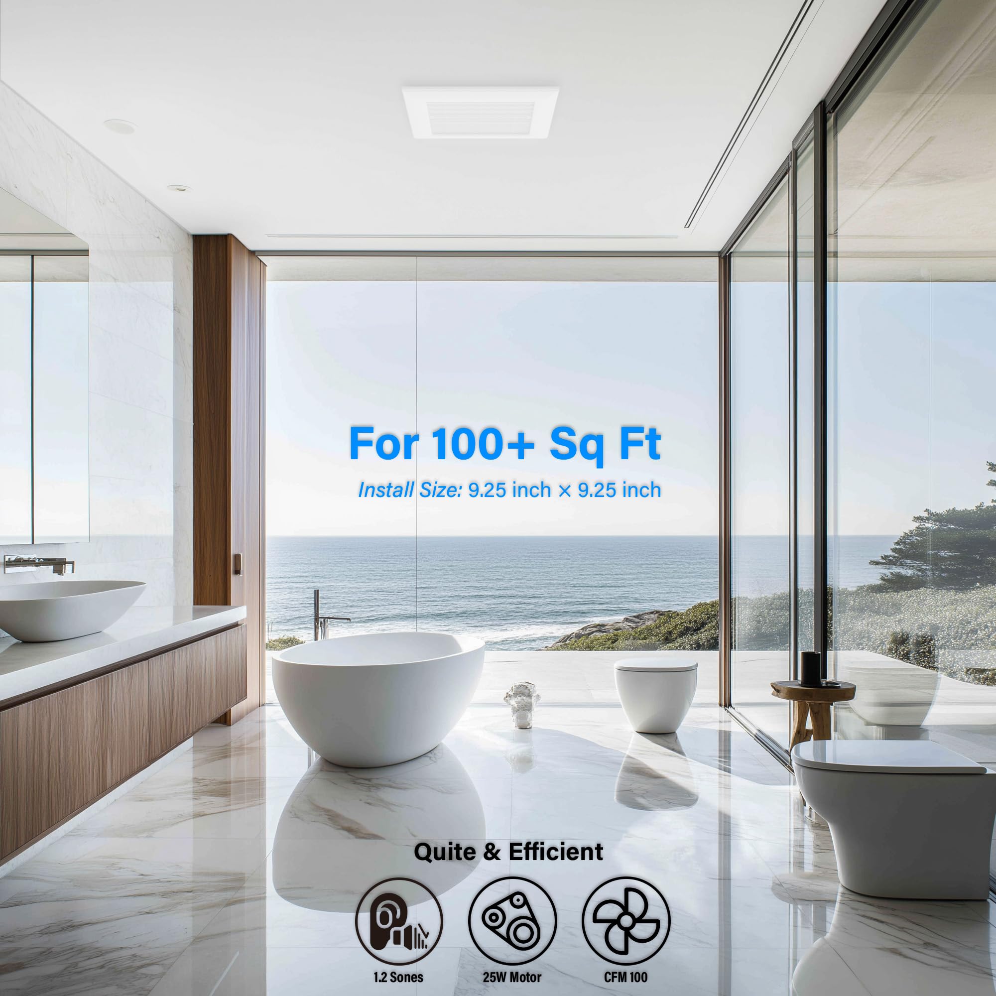 Jullison Ventilation Fan With Grille For Bathroom And Home, 100Cfm, 25W Ceiling Mount Shower Exhaust Fan, 120V, White, Wet Rated