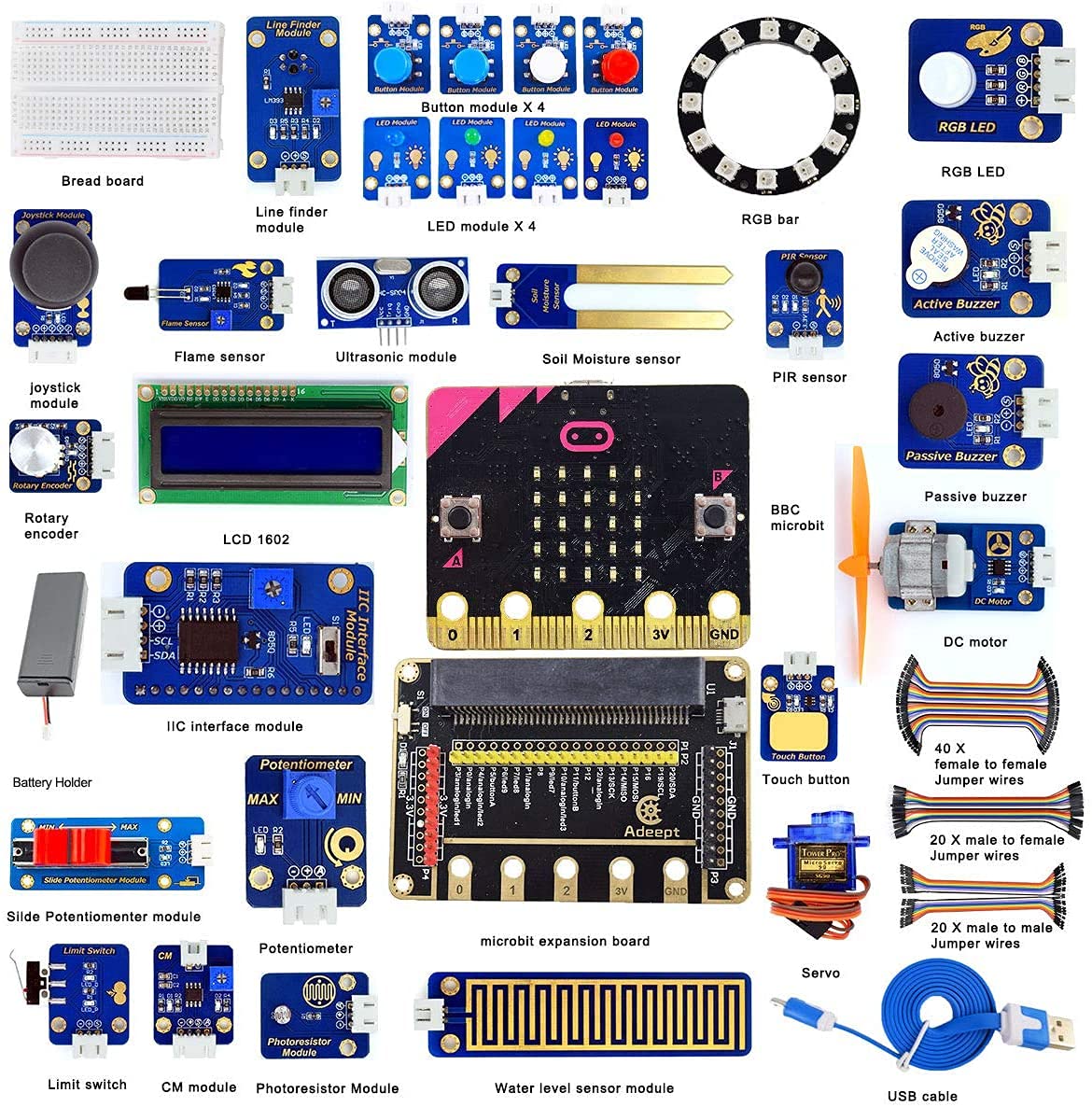 Adeept Sensor Starter Kit For Bbc Micro:Bit (V2 Included) | Programmable Starter Kit For Micro:Bit With 35 Projects Pdf Tutorial Book | Expansion Board Included