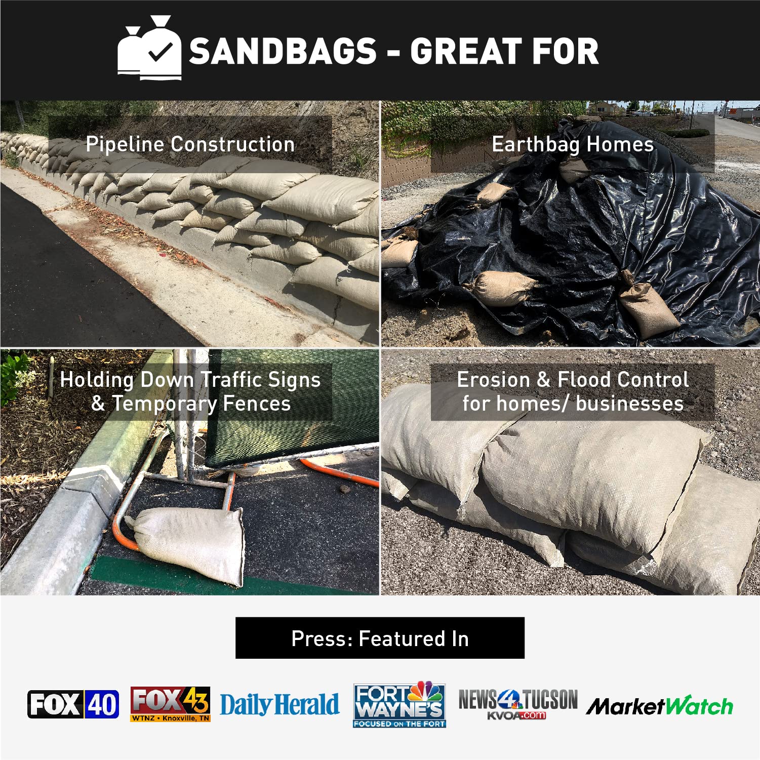 Sandbaggy Sandbags (14' X 26') | Military Grade | Protects Homes & Businesses From Flooding | Sand Bags Trusted By Us Military & Forest Service (10, Beige)