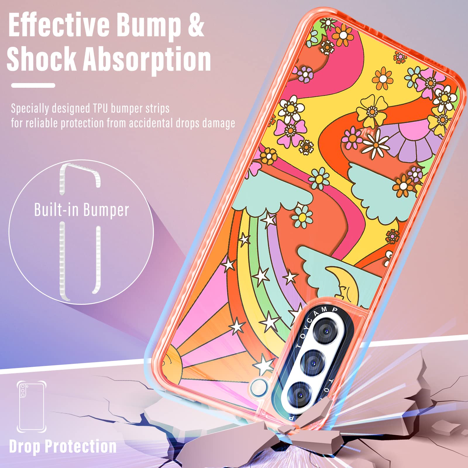 Toycamp Case For Samsung Galaxy S21, Cute Rainbow Sun River Flowers Cartoon Graffiti Print Design For Women Girls Boys Teens Col