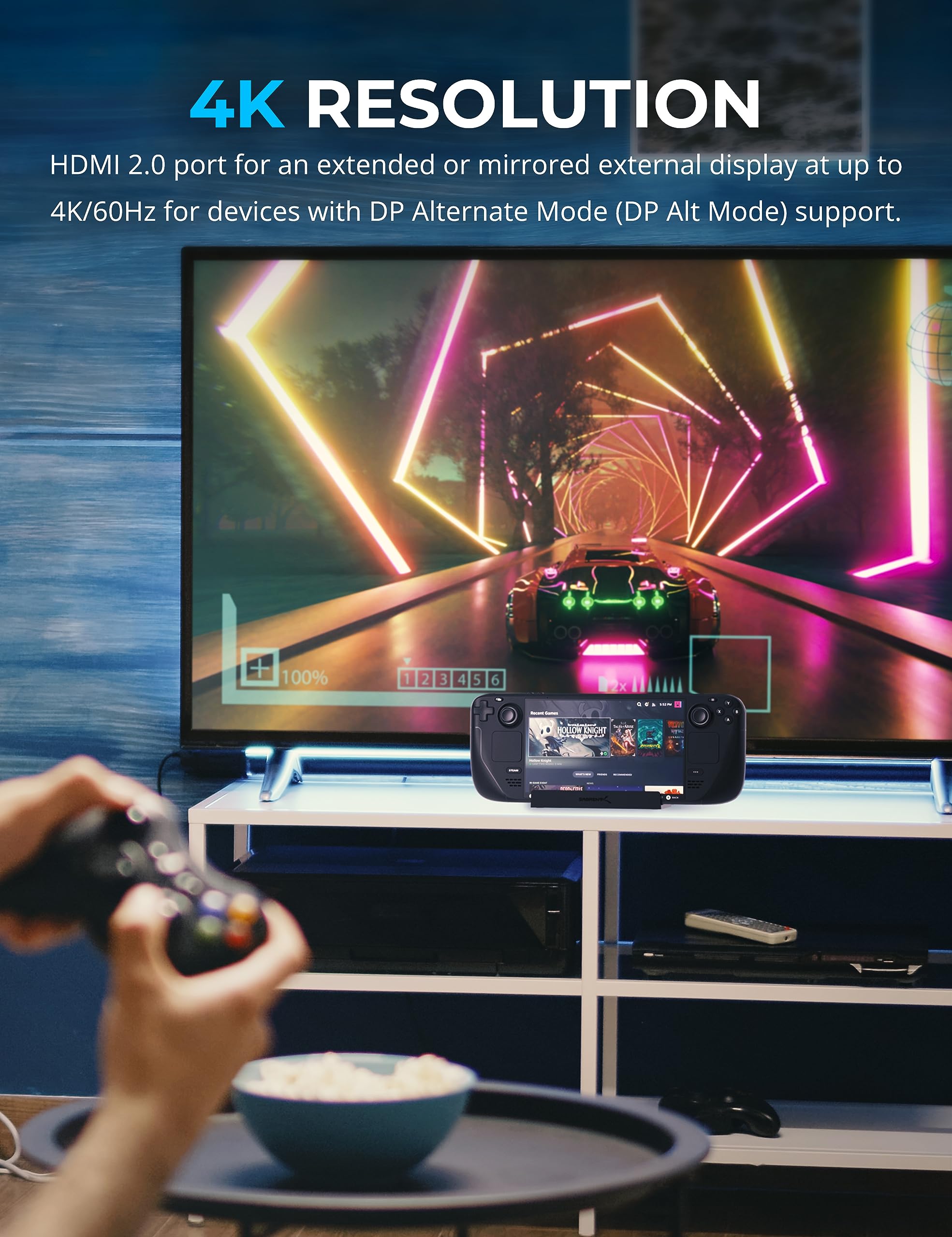 Sabrent Docking Station Compatible With Steam Deck, 7 In 1 Dock With M.2 Ssd Slot, Hdmi 2.0 4K@60Hz, Gigabit Ethernet, Dual Usb