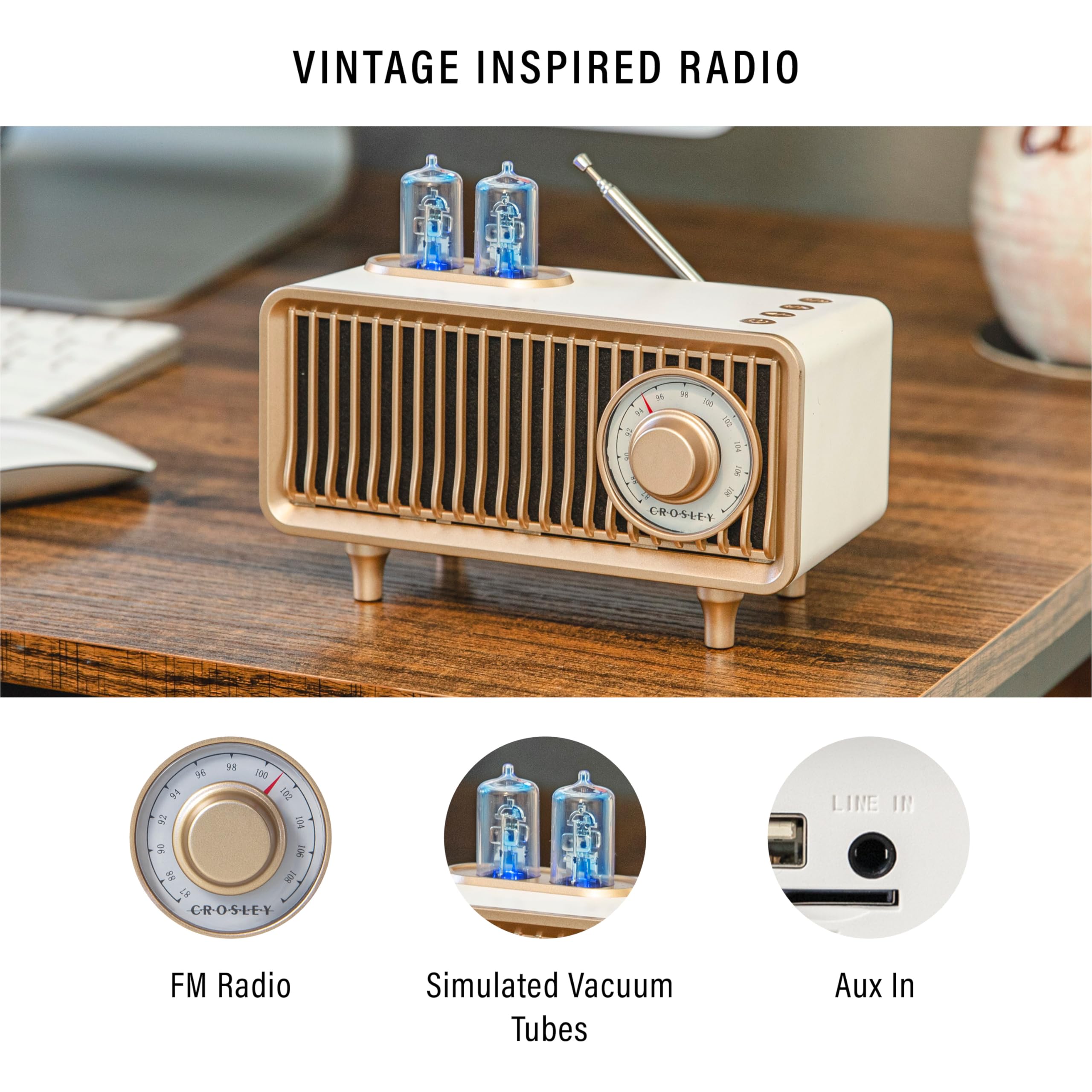 Crosley Cr3043A-Ws Milton Portable Rechargeable Fm Radio With Bluetooth Receiver And Usb Playback, White Sand