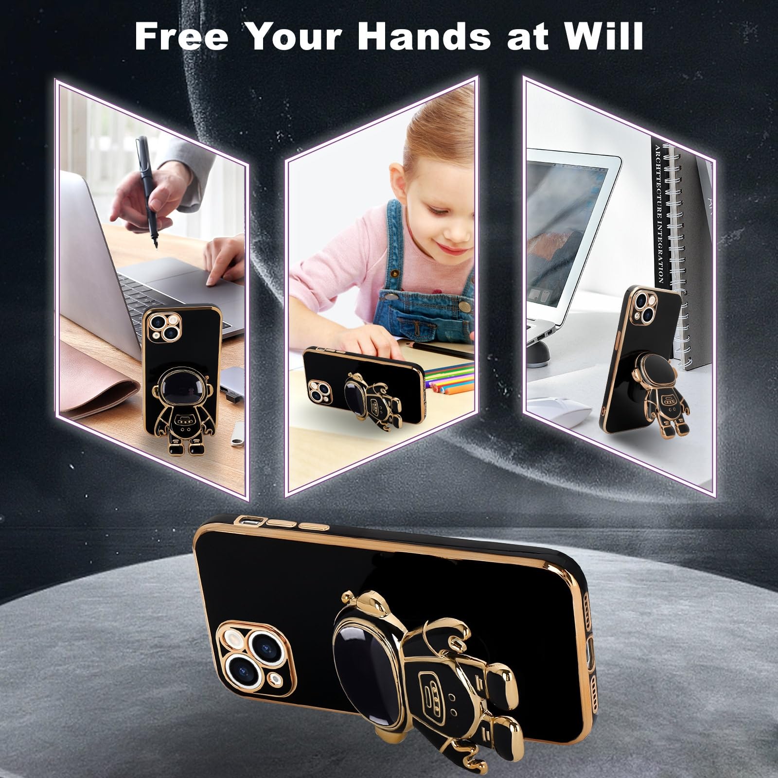 Pepmune For Iphone 15 Case, Cute 3D Astronaut Stand With [2 Screen Protector] [Camera Protection] Kickstand Shockproof Bling Sil