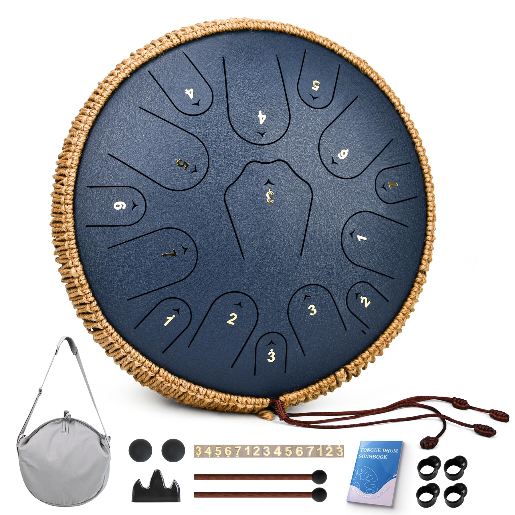 Steel Tongue Drum Qingshi 15 Notes 14 Inch Steel Drum Instrument For Adults, Steel Handpan Drums With Handpan Drum Mallet, Music