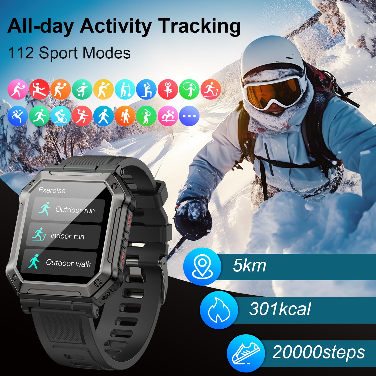 Smart Watch For Men Fitness Tracker: (Make/Answer Call) Bluetooth Military Smartwatch For Android Phones Iphone Waterproof Outdo