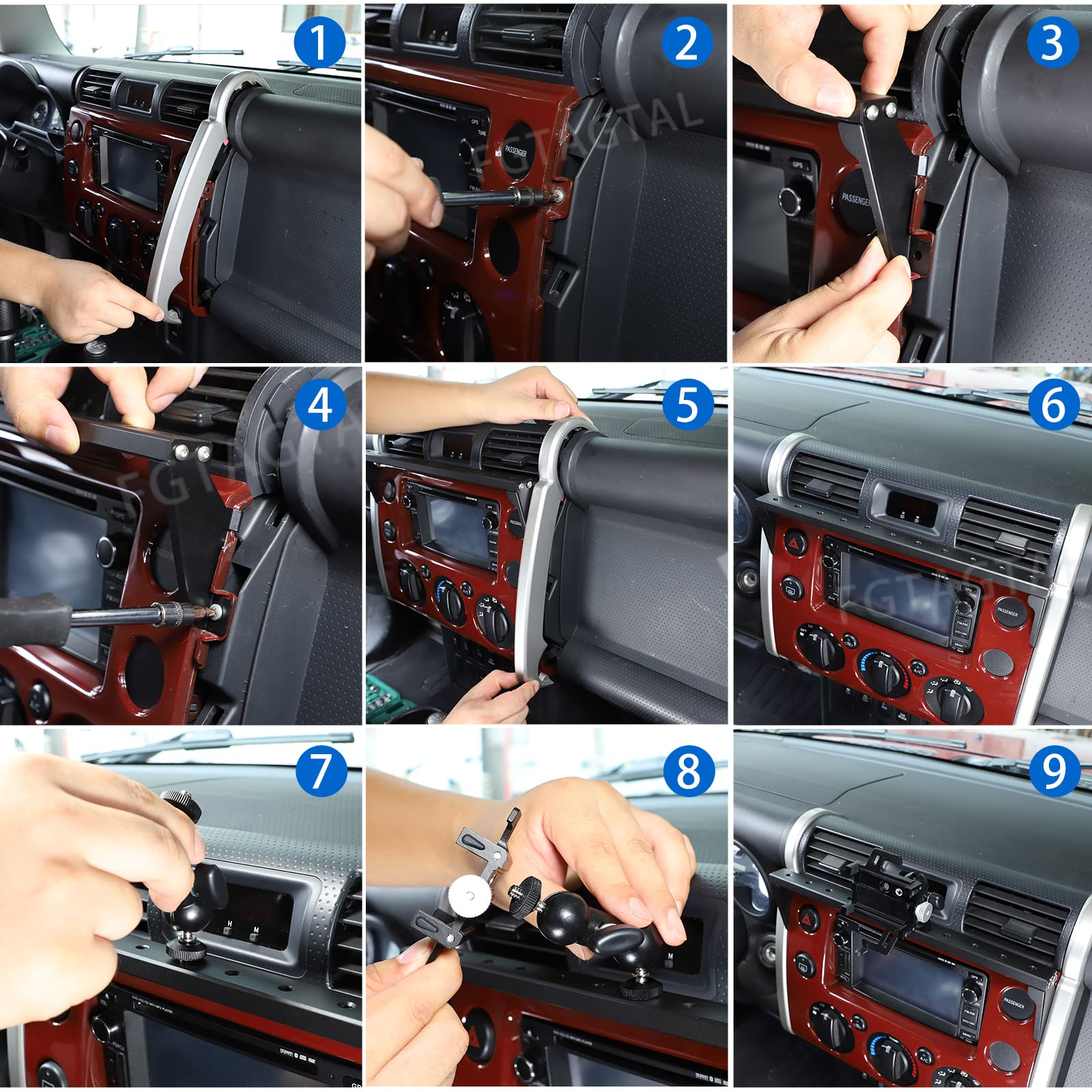 Fgtagtal Car Phone Mount Fit For Toyot@ Fj Cruiser 2007-2021, Multifunctional Dash Panel Track Cell Phone Holder For Car Dashboa