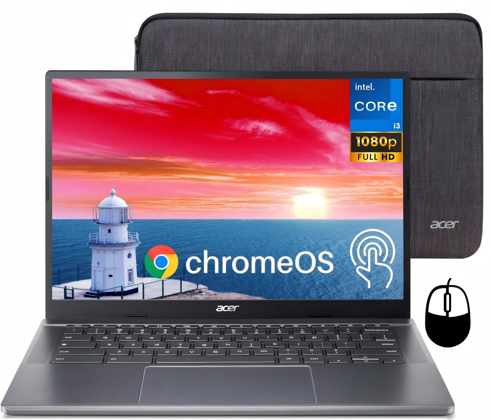 acer Chromebook Plus 514 Touchscreen Laptop, Intel 8-Core i3-N305, 8 GB LPDDR5 RAM, 512 GB SSD, 14 Inch FHD Business Laptop, Wi-