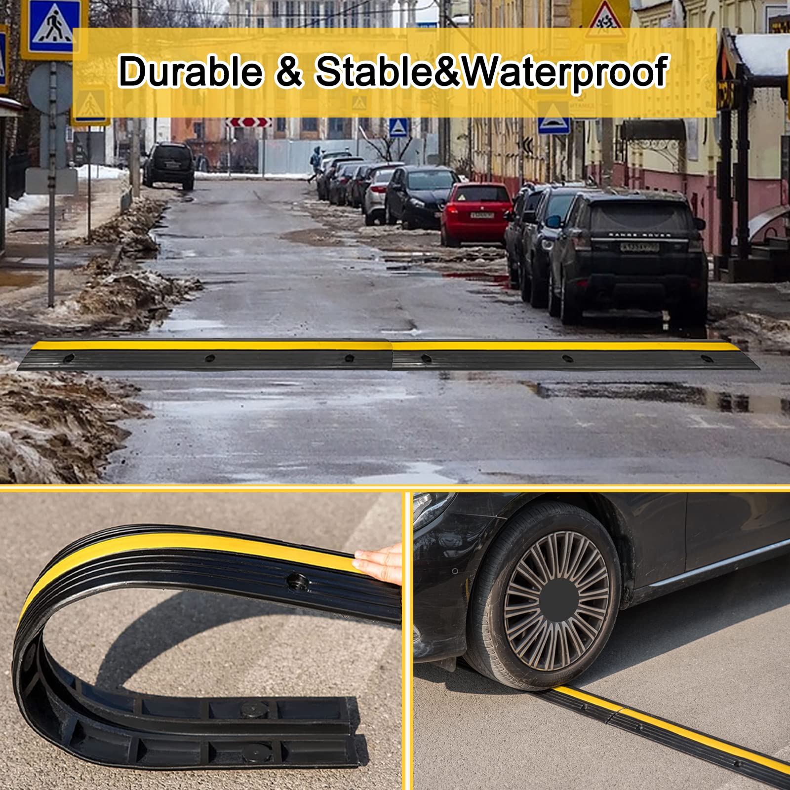 Cxrcy Cable Protector Ramp 4 Pack Of 1 Channel Rubber Hose Ramp, 22046Lbs Capacity Heavy Duty Speed Bumps Hose Cord Protector Ra