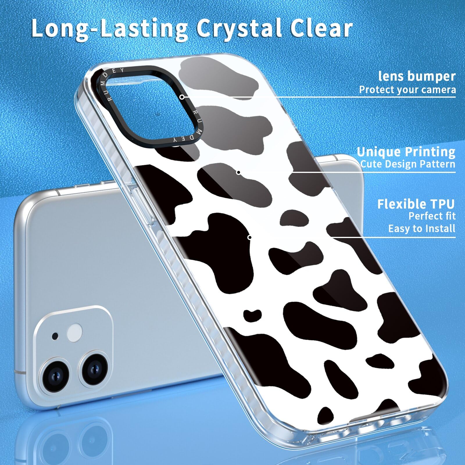 Rumdey 2 Pack Cute Pattern For Iphone 11 6.1'' Phone Case, Cow Print Aesthetic Design Clear Cases Soft Silicone Slim Tpu Shockpr