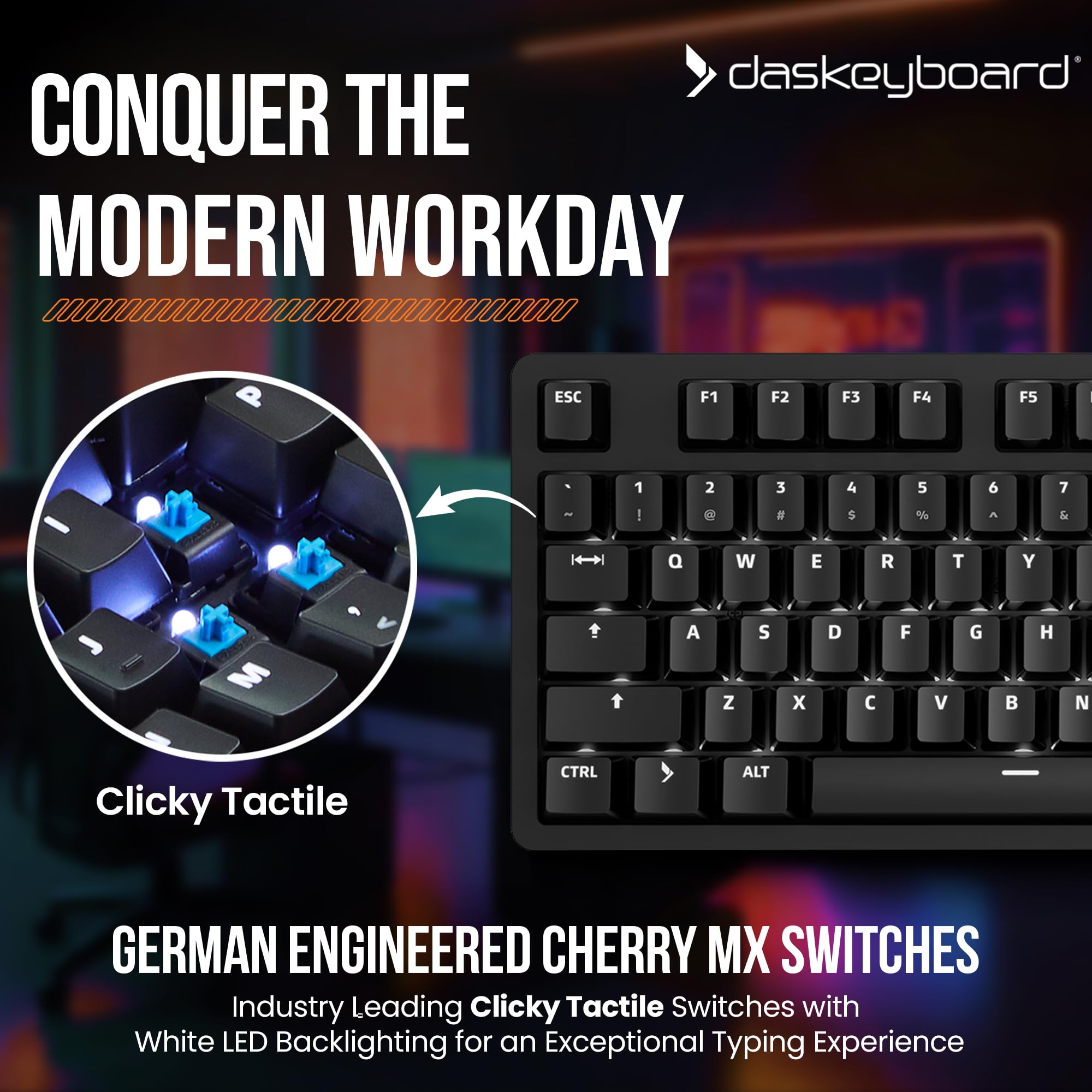 Das Keyboard 6 Professional Backlit Wired Mechanical Keyboard � Clicky Cherry Mx Blue Switches, Shine Through Keycaps, 2 Port Usb C Hub, Media Controls, Durable Aluminum Enclosure, Volume Knob, Nkro