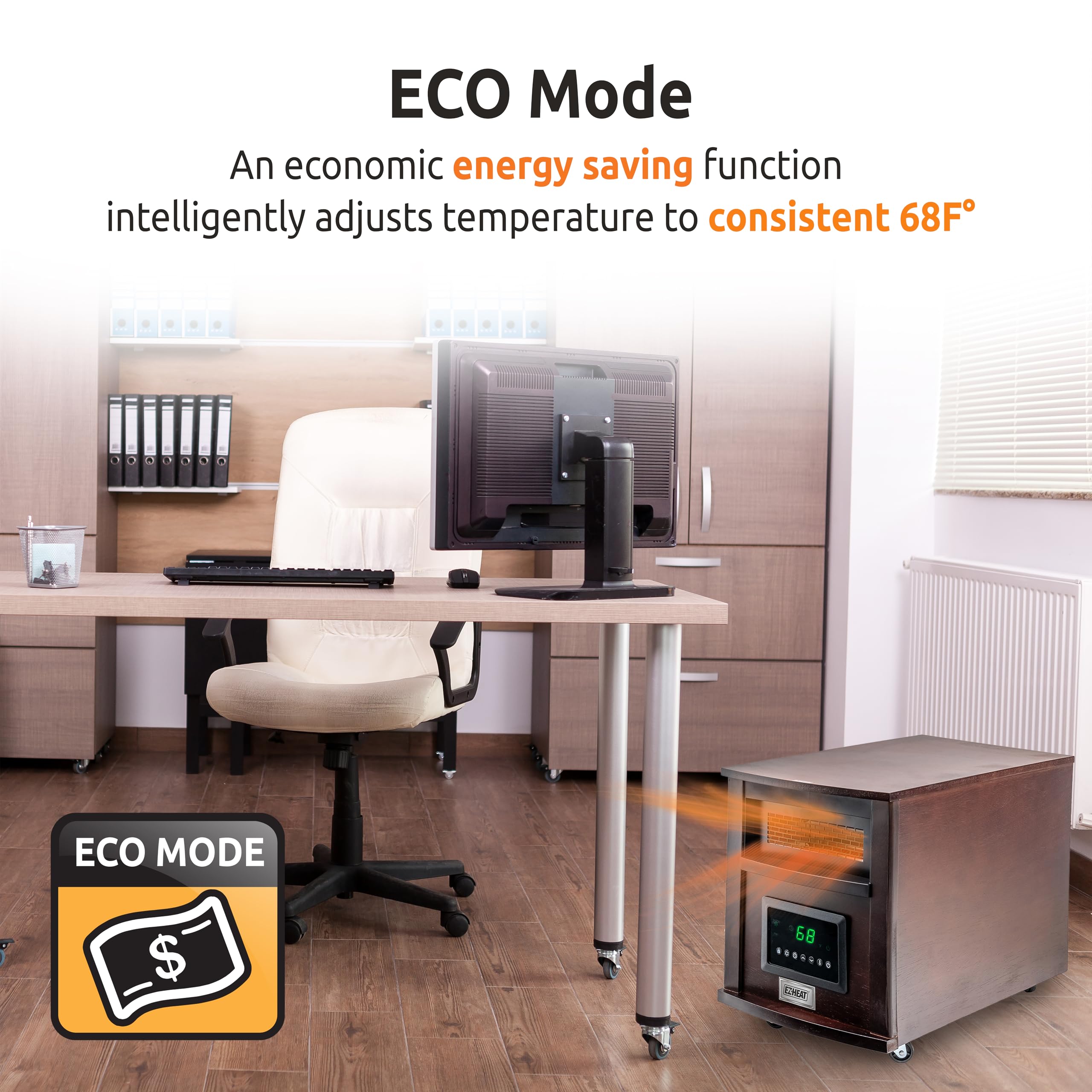EZ-HEAT 1,500-Watt Cabinet Space Heater with Remote, USB Ports, Timer, 18-inch, Brown, Model MT0018N8