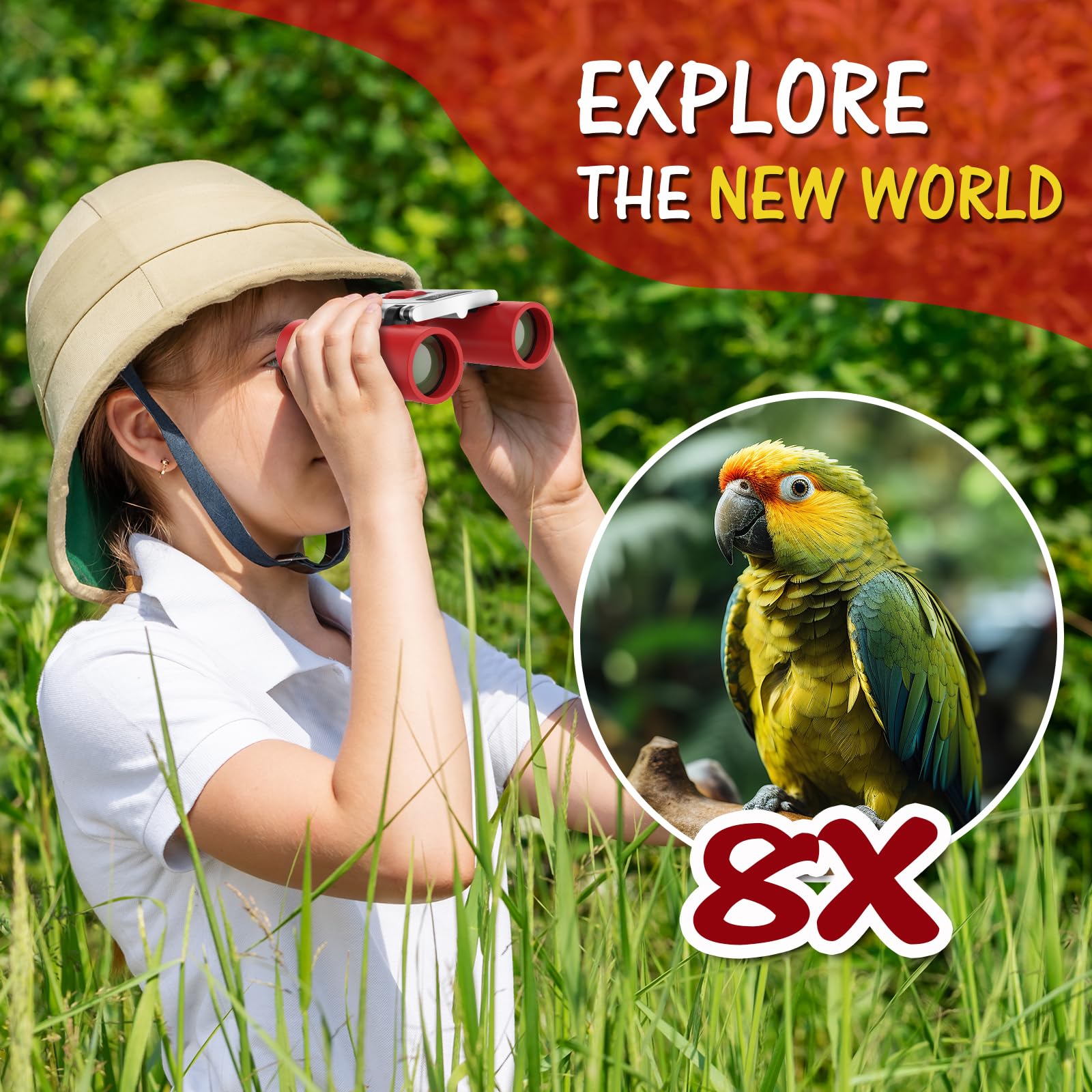 Uscamel Binoculars 8  21 Compact High Powered Binoculars For Kids And Adults Travel Binocular For Bird Watching And Hunting (Red