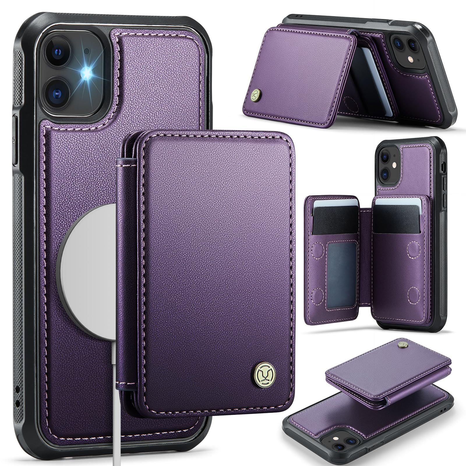 Usroom Compatible with Magsafe for iPhone 12/12 Pro Wallet Case Magnetic Card Holder, RFID Blocking 2 in 1 Detachable Kickstand 
