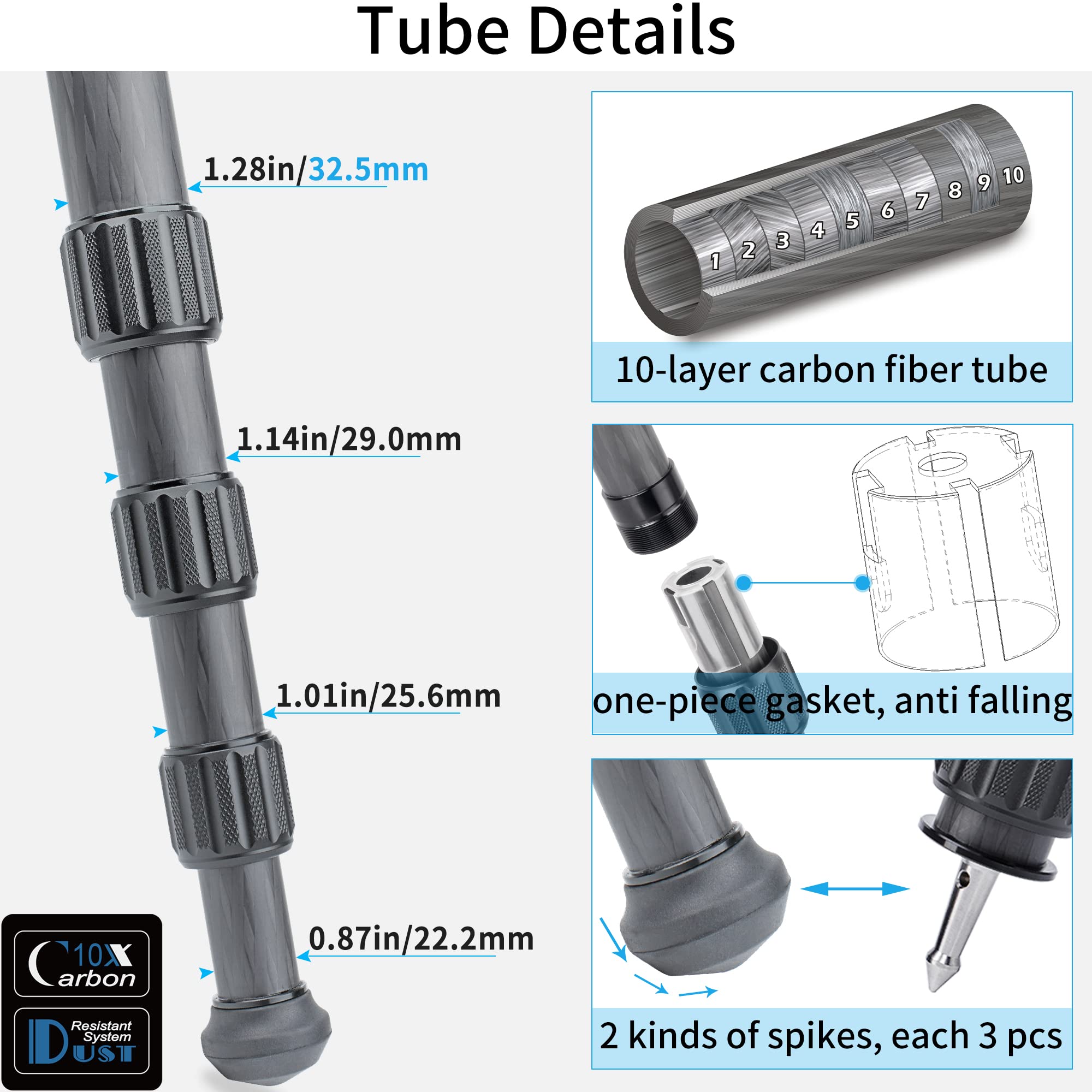 Portable Carbon Fiber Tripod Innorel Lt324C Professional Heavy Duty Tripod Stand With 75Mm Adapter For Camera,Bird Photography,Dslr,Max Load 66Pounds/30Kg,Max Height 57Inches/146Cm Black