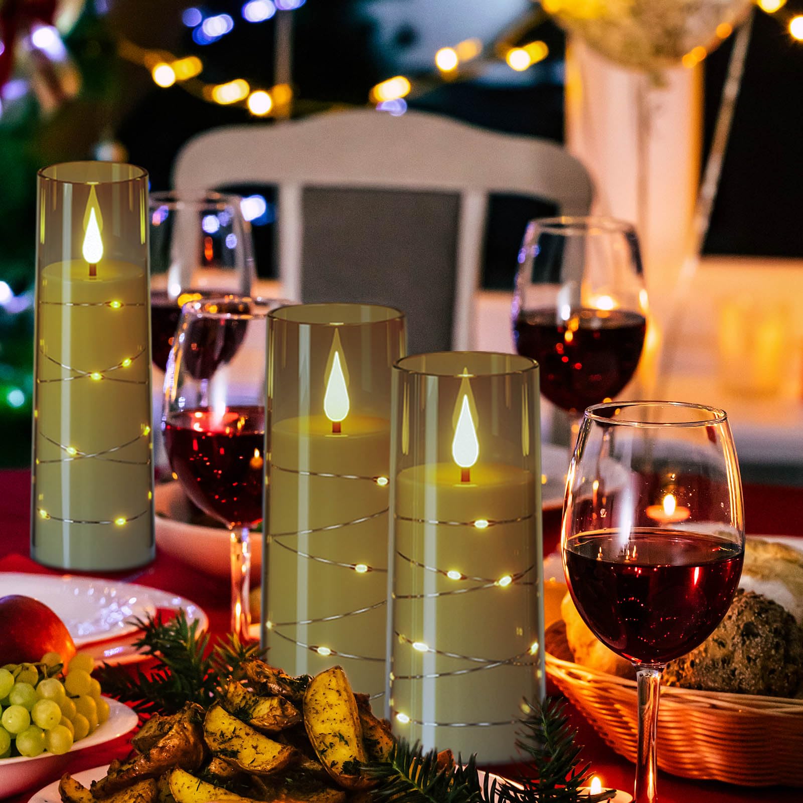 Genswin Flameless Candles With Remote Timer, 2 Pack Flickering Led Battery Operated Candles With Embedded Star String, Pillar Ba