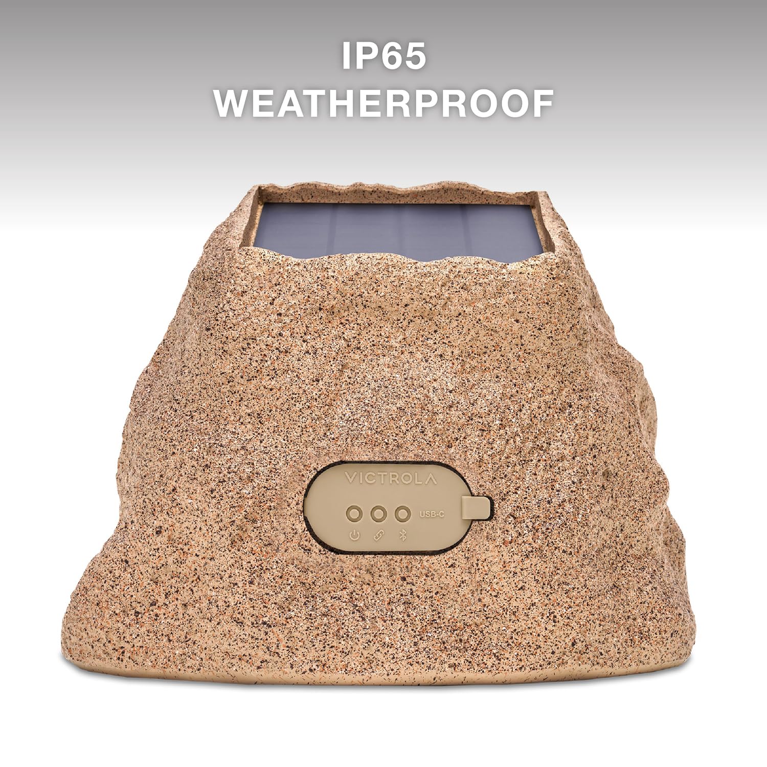 Victrola Rock Speaker Connect, Sand, Wireless Outdoor Speaker With Bluetooth 5.3, 22 Hour Battery Life, With Solar Charging, Lin