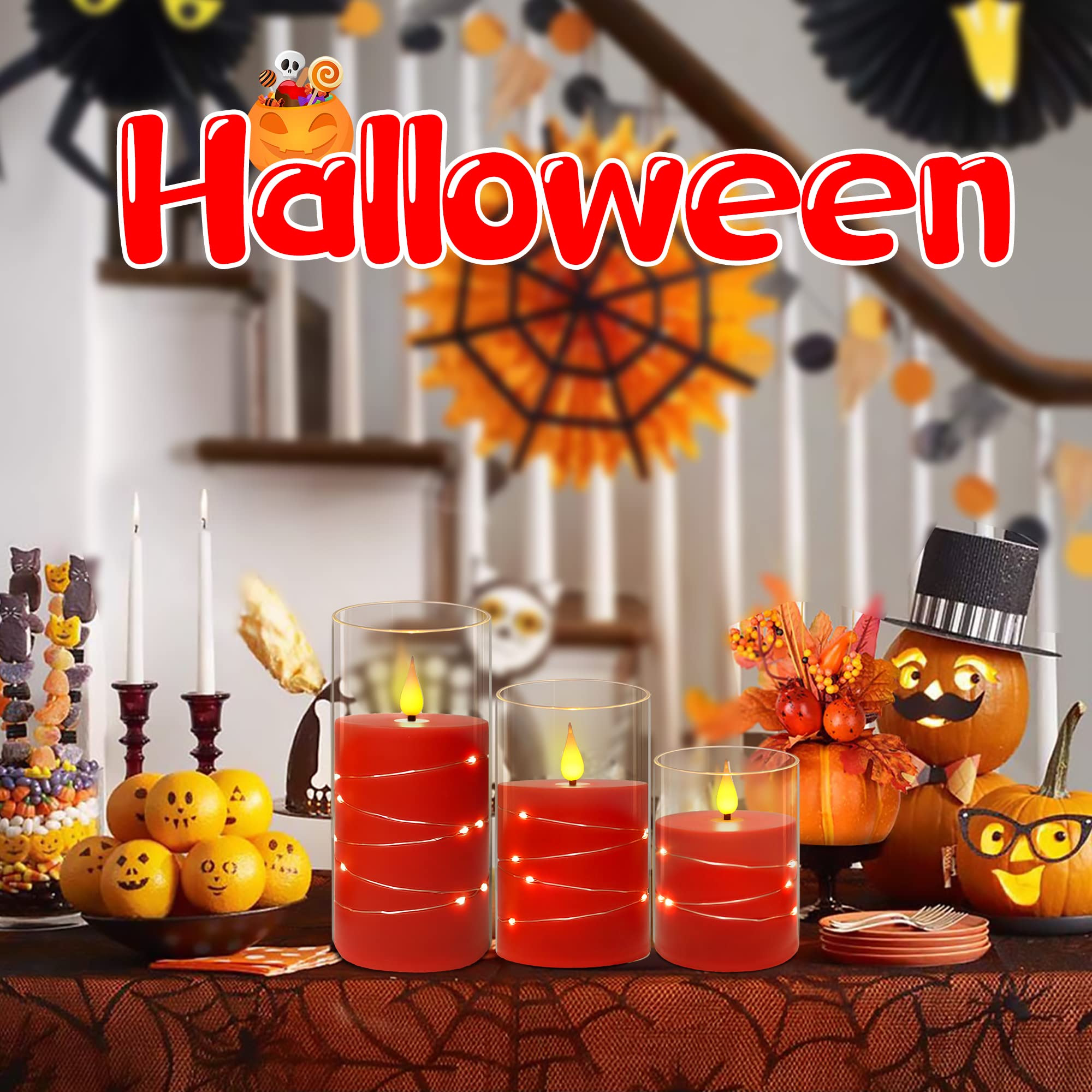 Da By Red Flameless Candles With String Lights, Battery Operated Candles With Remote And Timer,Flickering Acrylic Led Pillar Can