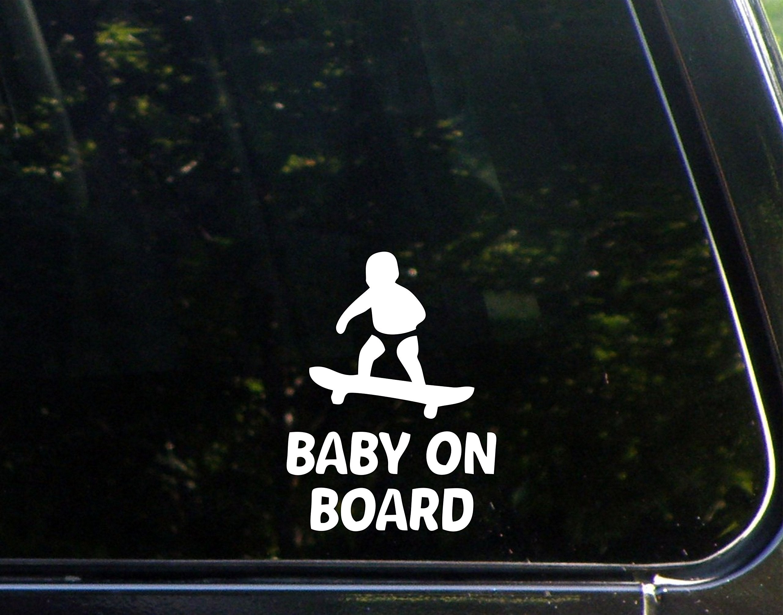 Sweet Tea Decals Baby On Board   Skateboard   3 3/4''X 5''   Vinyl Die Cut Decal/Bumper Sticker For Windows, Trucks, Cars, Lapto