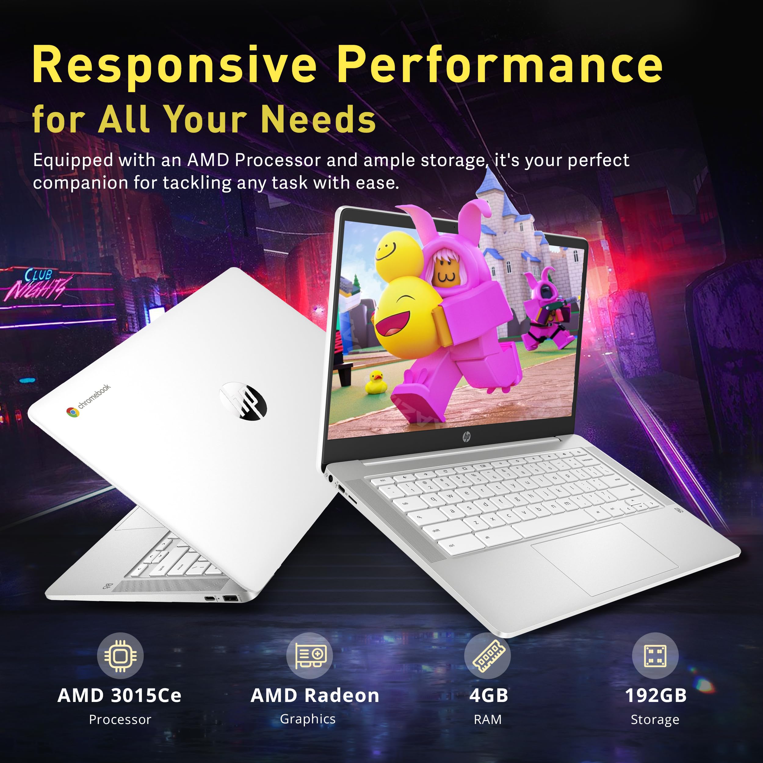 Hp Chromebook 14'' Fhd Ips Laptop, Amd 3015Ce, 4Gb Ram, 192Gb Storage(32Gb Emmc+160Gb Docking Station), Amd Radeon Graphics, 720