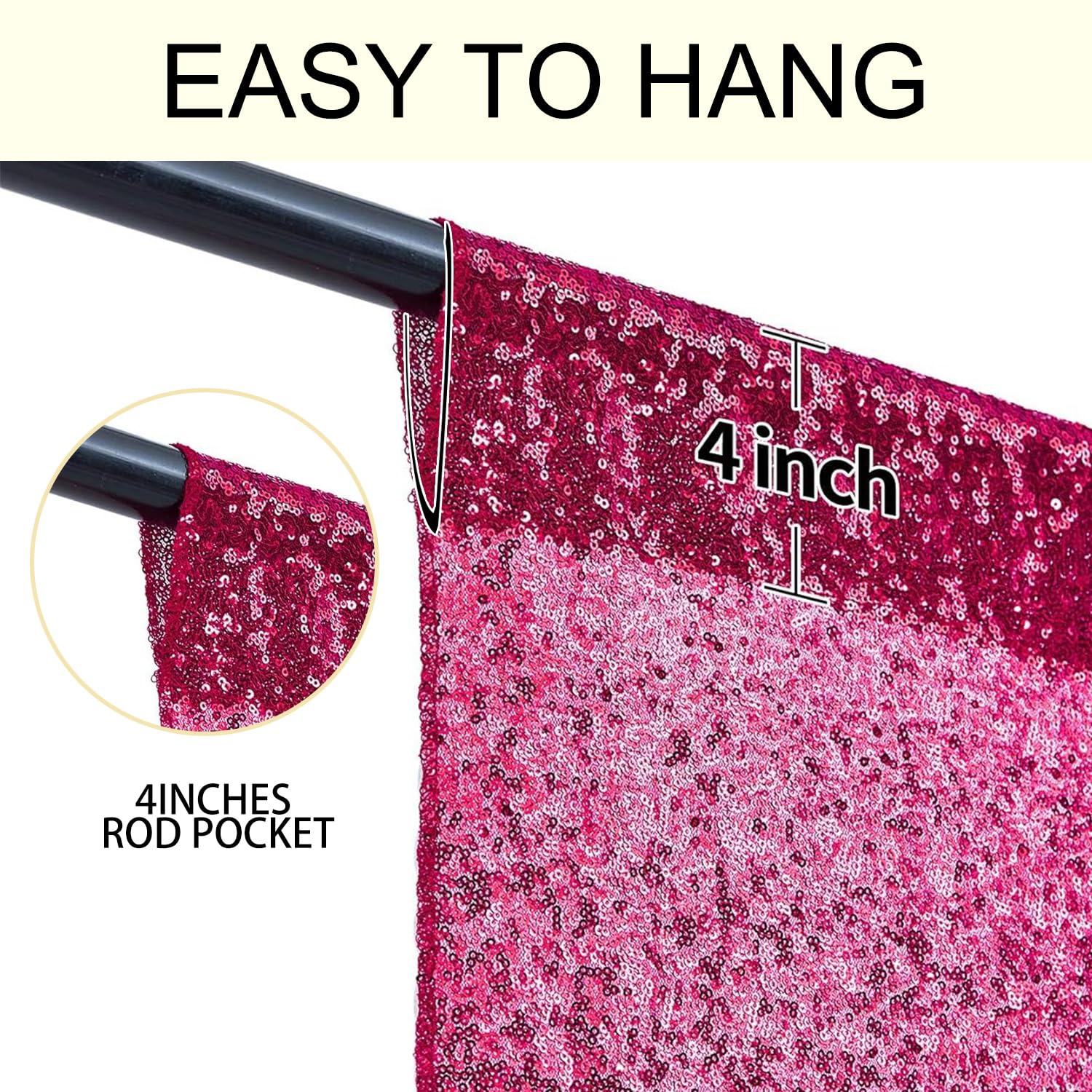 2  8Ft 2Pcs Hot Pink Sequin Backdrop Curtains Panels, Fuchsia Photography Backdrop Glitter Curtains Fabric Background For Christ