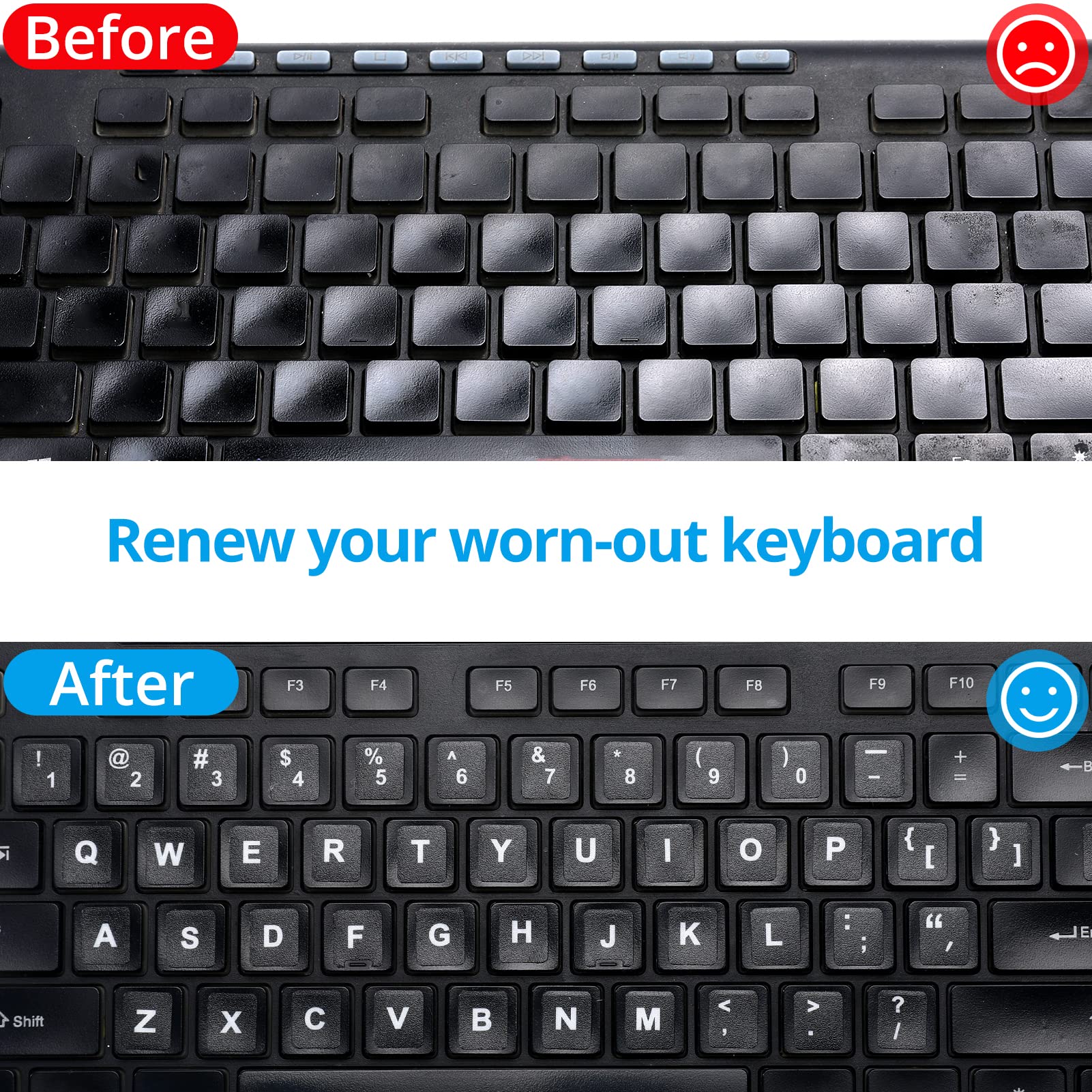 English Keyboard Stickers [5 In 1],Super Clear Large Print Bold White Letters On Black Background English Us Keyboard Letter Sti