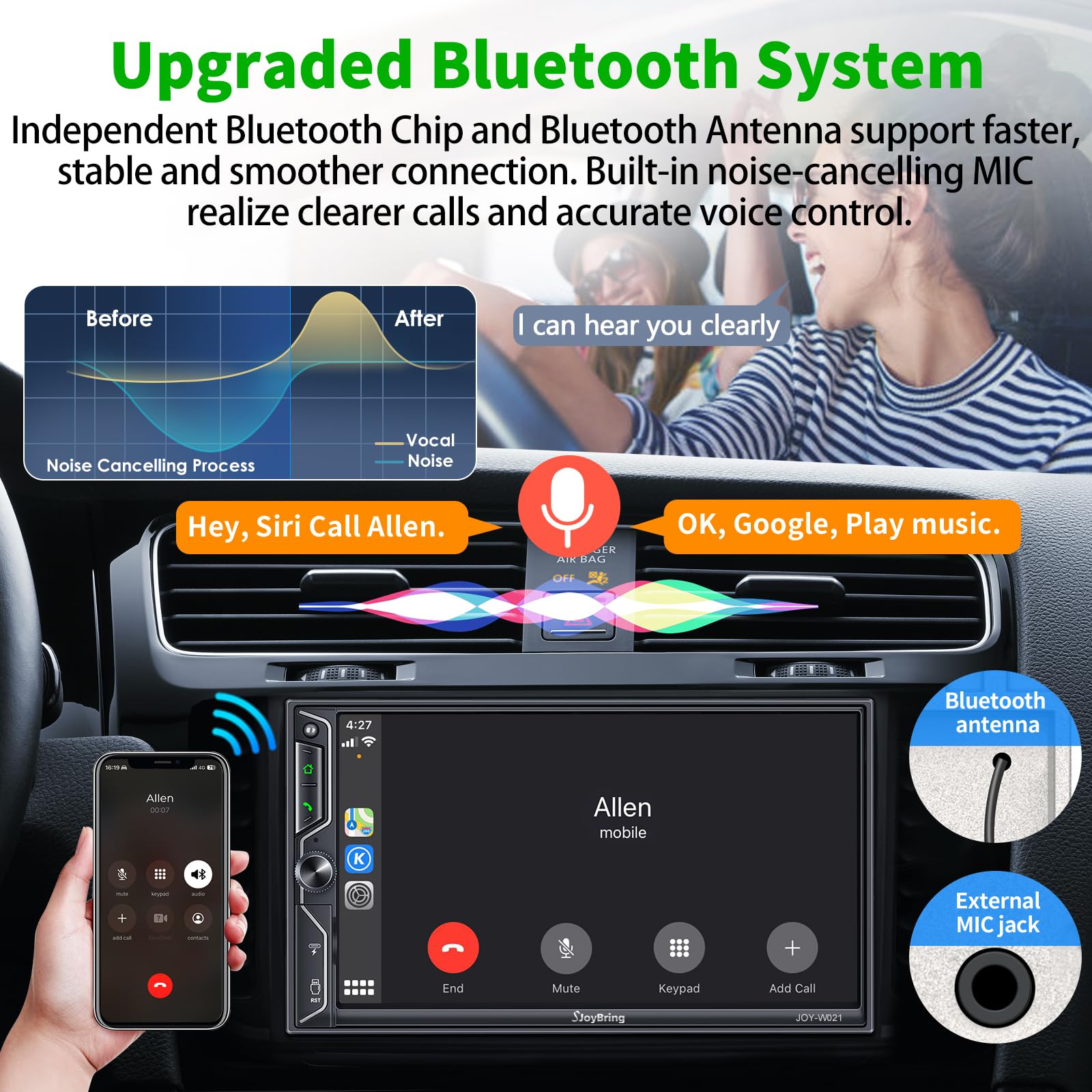 [Wireless Upgrade] Double Din Car Radio With Wireless Apple Carplay And Android Auto, Bluetooth, 4.2 Channel Audio Output, Mirro