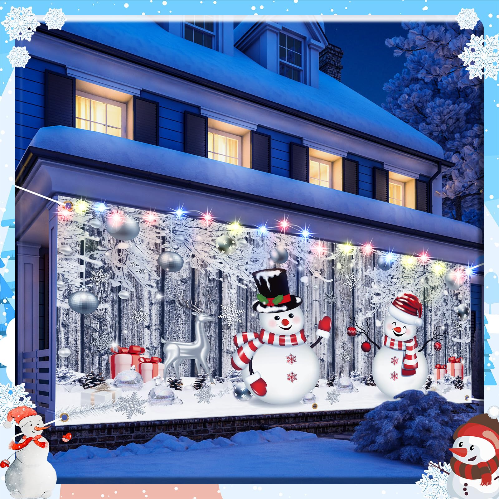 Qeeenar Christmas Garage Door Banner Decoration Large Snowman Christmas Garage Cover Holiday Garage Door Cover Large Snowman Sno