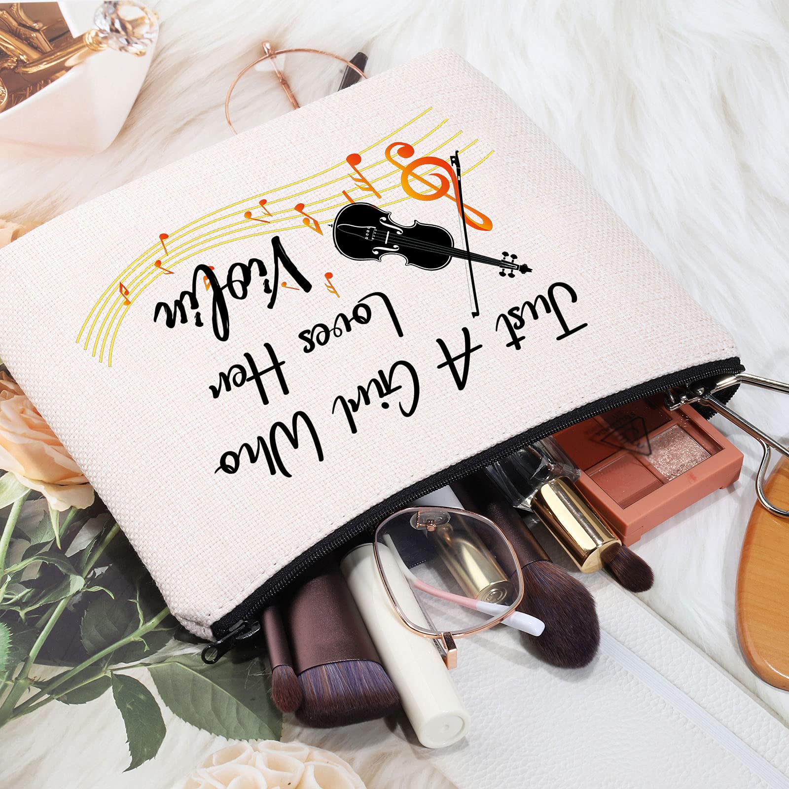 Meikiup Violin Gift Violin Lover Makeup Bag Violinist Gift Violin Performance Cosmetic Bag Who Loves Her Violin Travel Zipper Co