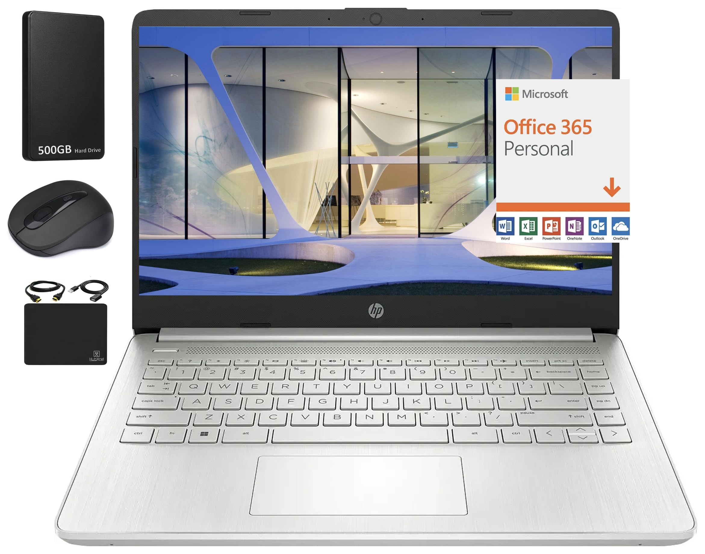 Hp New 14'' Hd Ultra Light Thin Laptop, Quad Core Intel Celeron Processor, 16Gb Ram, 628Gb (128Gb Emmc+ 500Gb Ext Driver), Wifi,