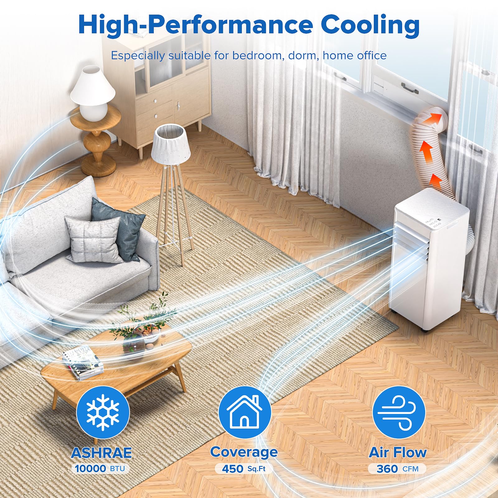 Zafro 10000 Btu Portable Air Conditioner Cools Up To 450 Sq. Ft., Remote Control, Led Display, 3-In-1 Modes Portable Ac Units Wi