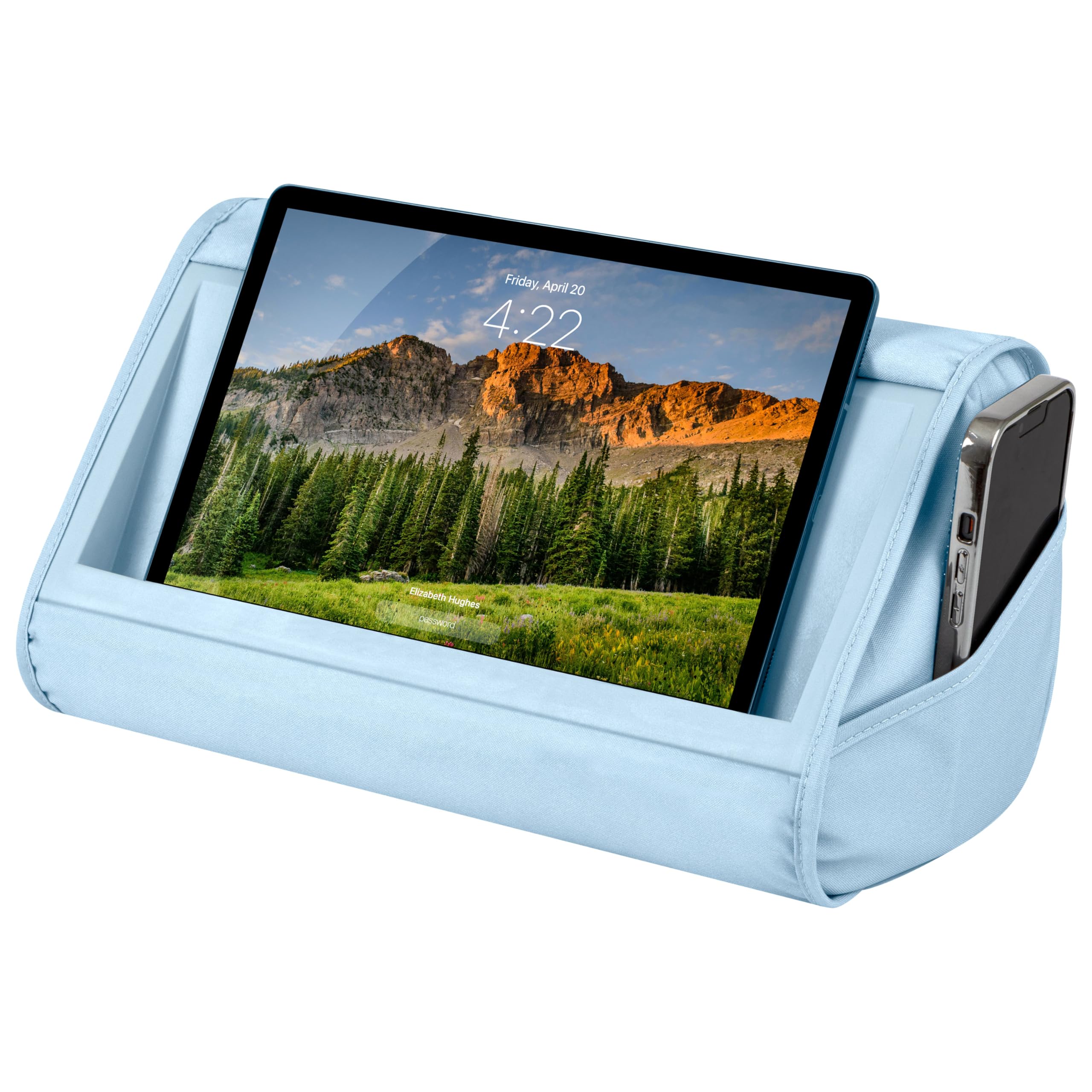 LAPGEAR Tablet Pillow Stand - 11 Slot for iPads, Galaxy Tabs, Kindles, E-Readers & Phones | Cushioned Holder with Storage Pocket