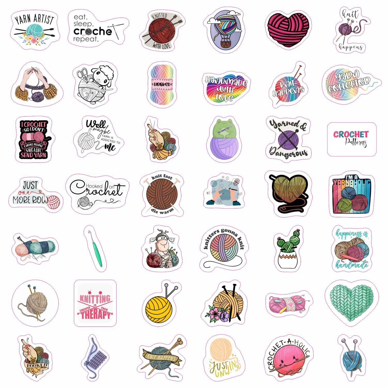 100Pcs Crochet Stickers And Knitting Stickers For Water Bottle And Laptop   Waterproof Vinyl Yarn Decals Laptop Decals