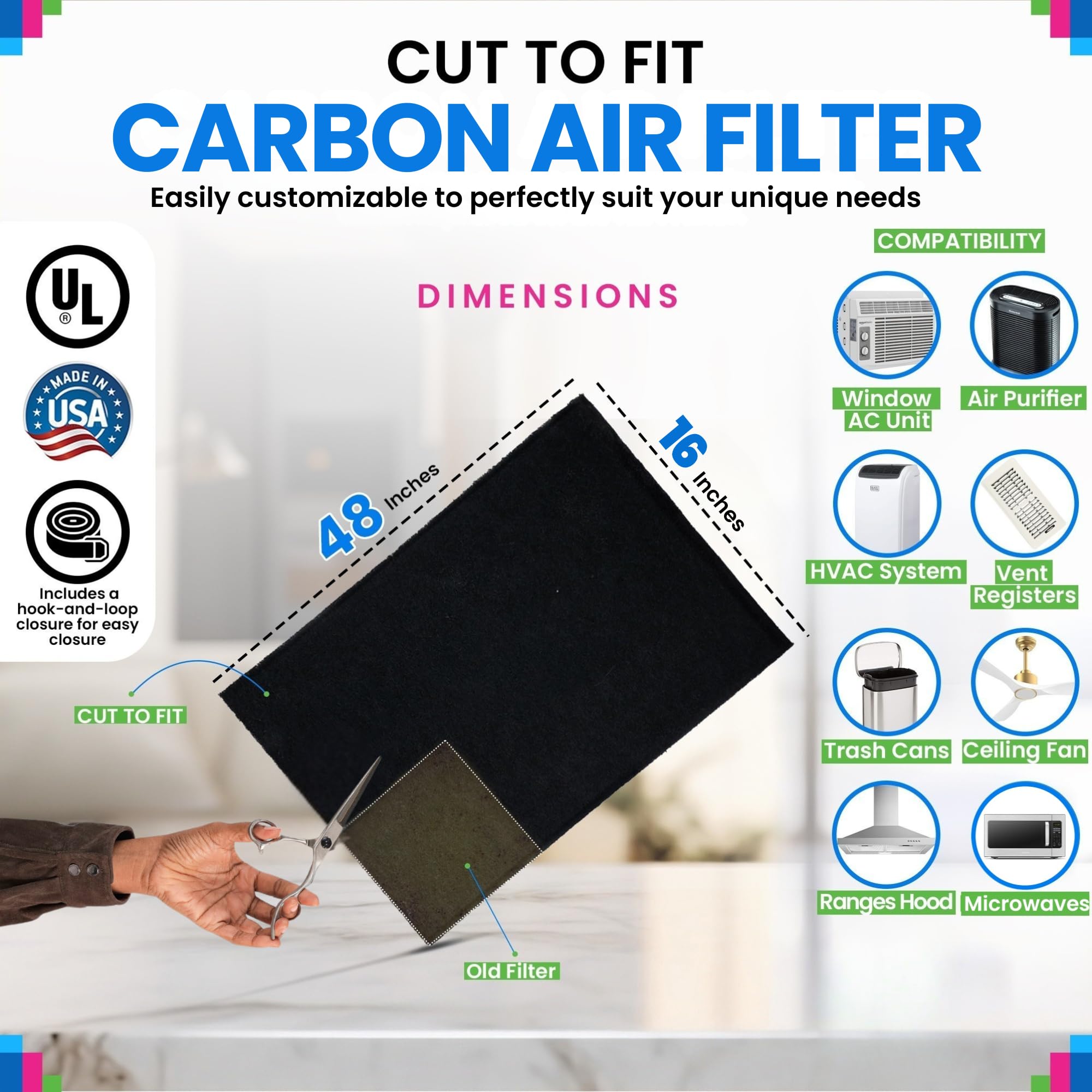 Cut To Fit Activated Carbon Filter Sheet 16X 48  Activated Carbon Air Filter For Air Purifiers Window Ac Air Vent And More   Cha