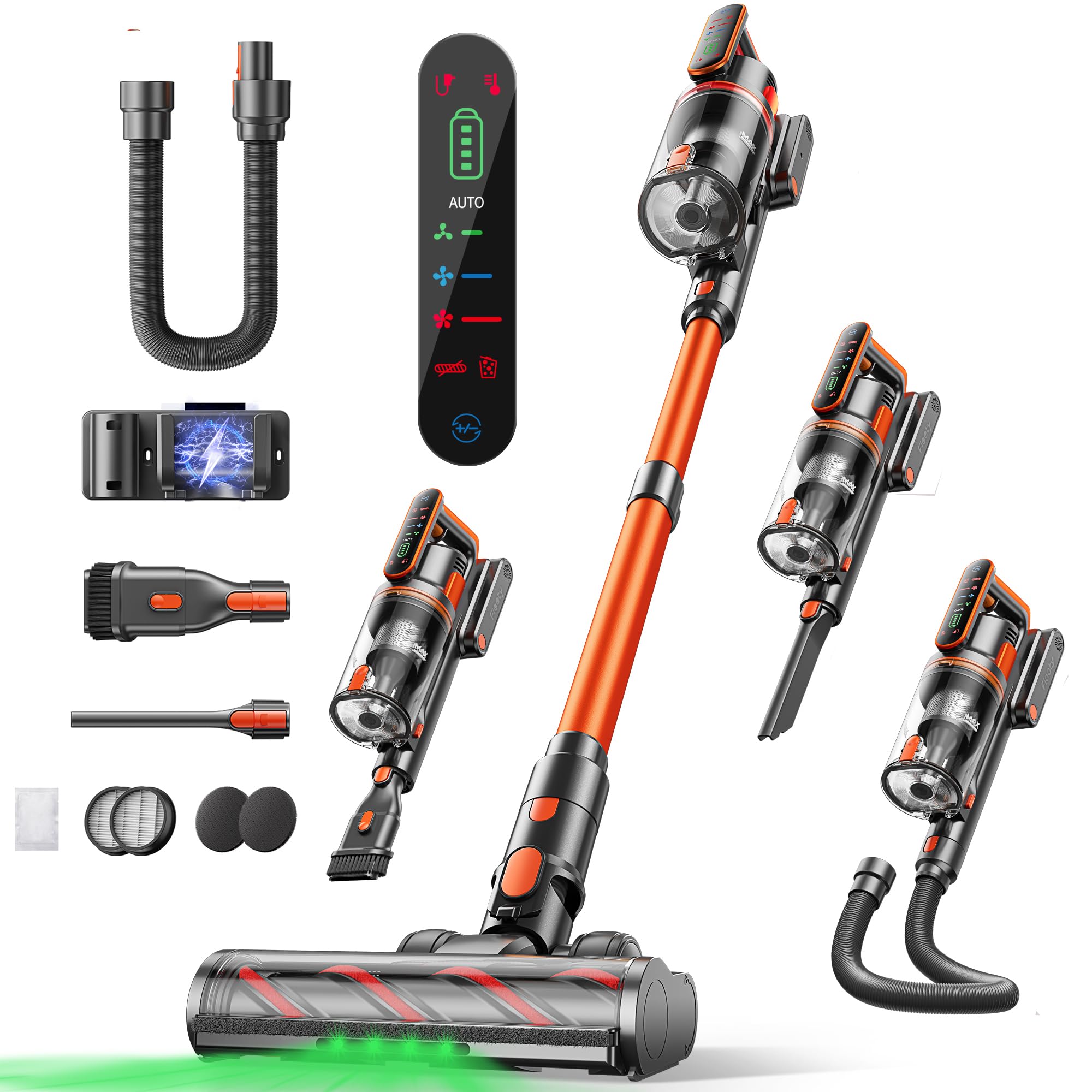 Fieety Cordless Vacuum Cleaner, 550W/45Kpa/60Min Runtime Stick Vacuum With 3.3Ft Hose, Wall Mount Charging, Auto Mode, Touchscre