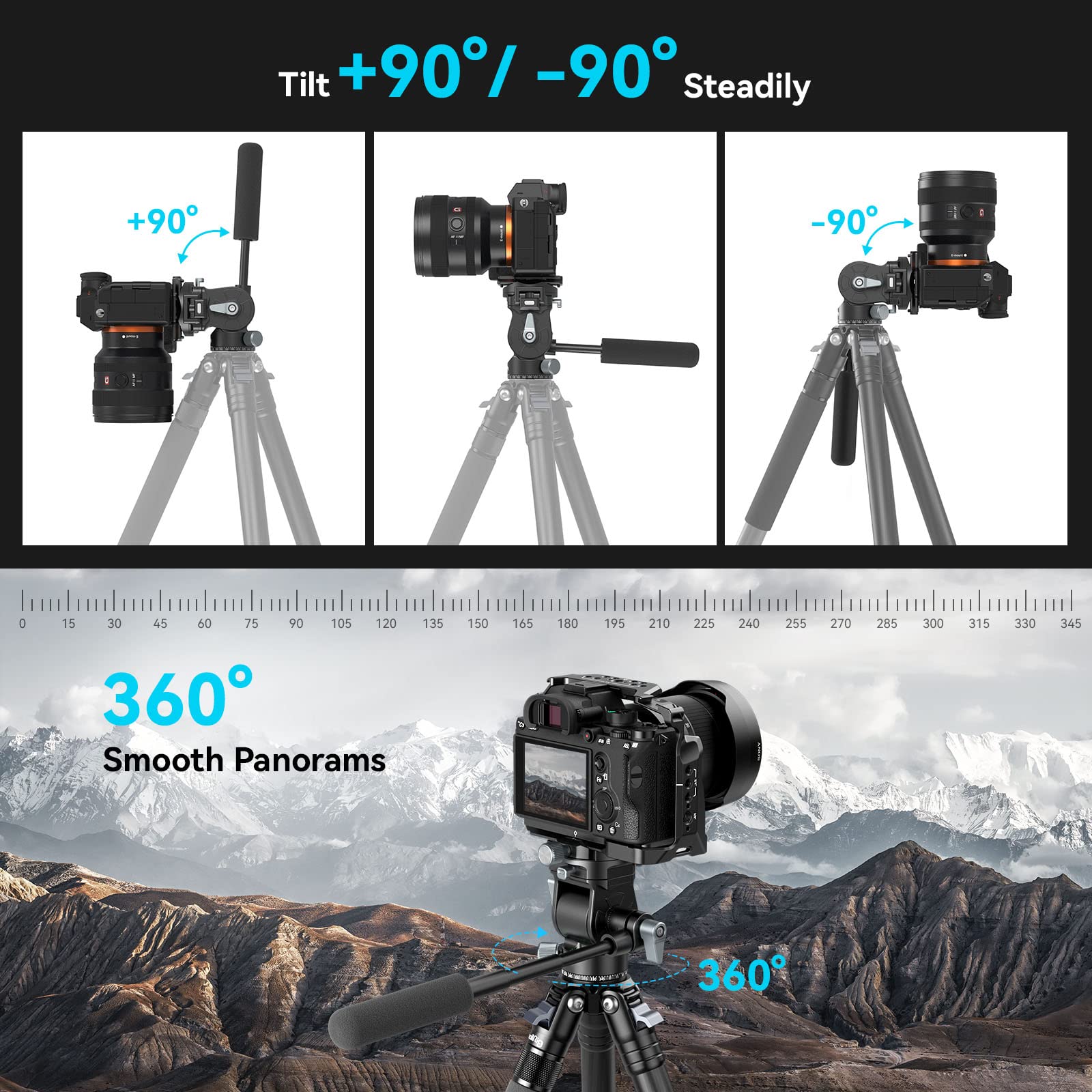Smallrig Video Head For Vertical/Horizontal Shooting, Tripod Pan Tilt Fluid Head With Telescopic Handle And Switchable Qr Plate