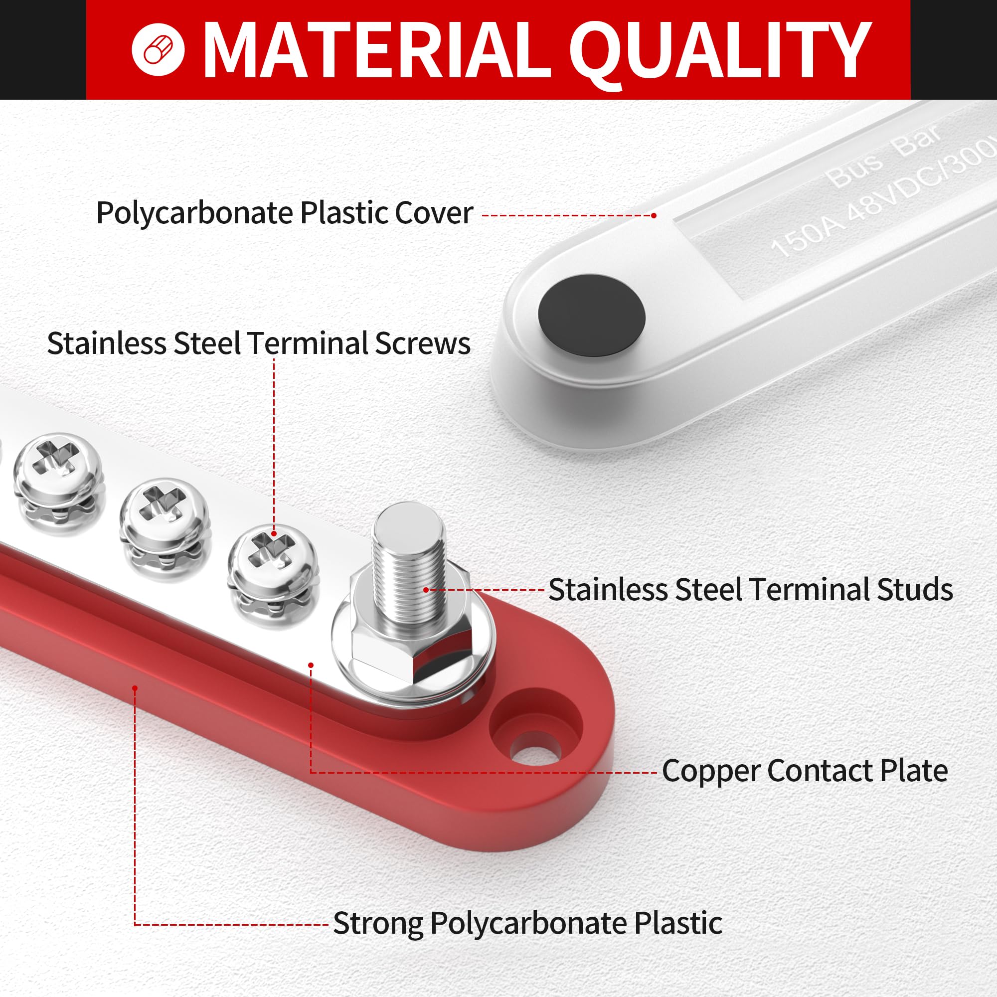 Daiertek 12V Bus Bar 150A Small Battery Power Distribution Block 12 Volt Positive & Negative Terminal Block Busbar 2 X 1/4'' Ter
